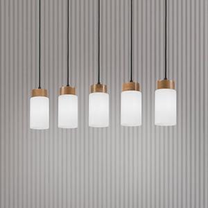 Lamkur Lighting H&auml;ngeleuchte Markus, Opalglas/Eichenholz L&auml;nge 100 cm 5-flg.