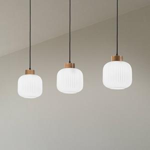 Lamkur Lighting H&auml;ngelampe Harmony, L&auml;nge 110 cm, Opalglas Eichenholz 3-flg.