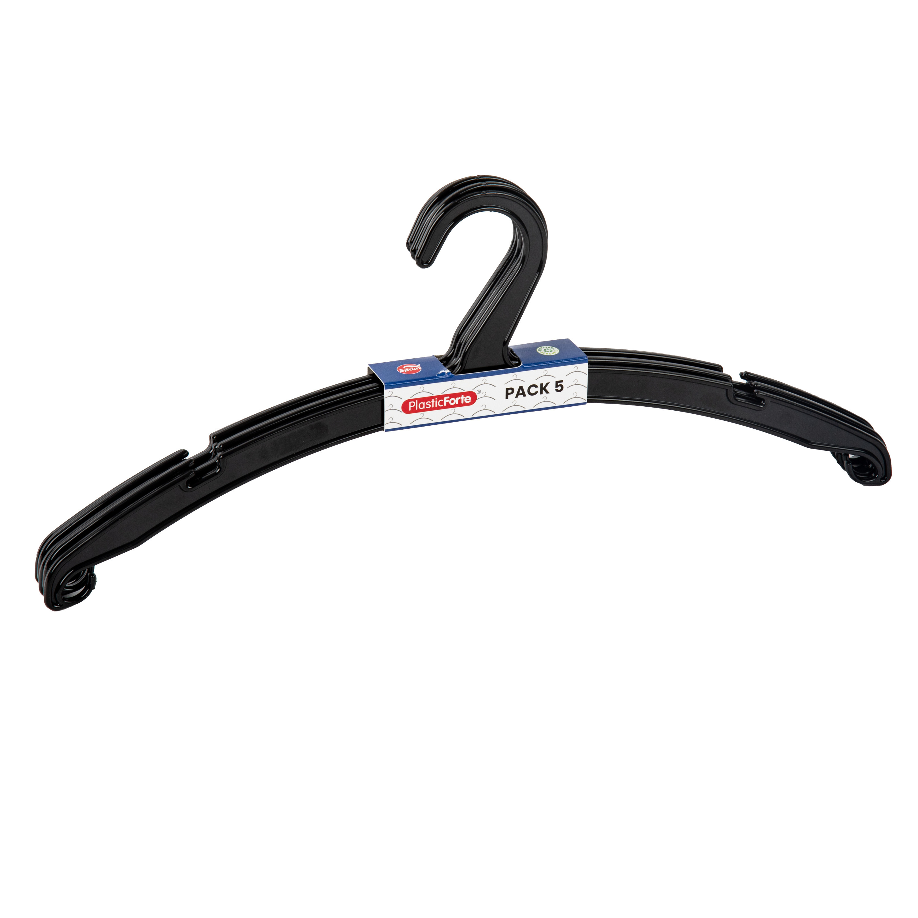 PlasticForte Kledinghangers Jackets - 5x stuks - kunststof - zwart - cm - vaste haak -