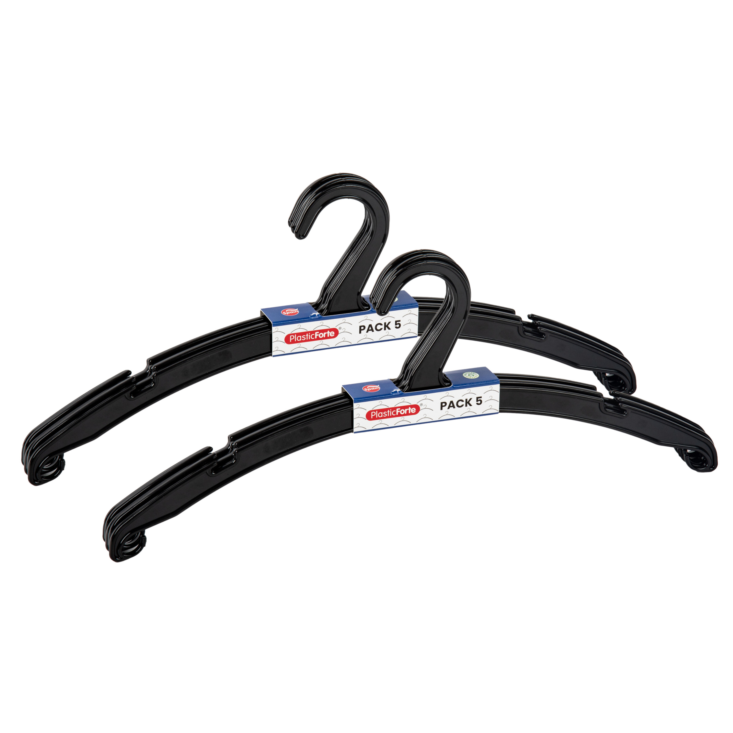 PlasticForte Kledinghangers Jackets - 10x stuks - kunststof - zwart - cm - vaste haak -