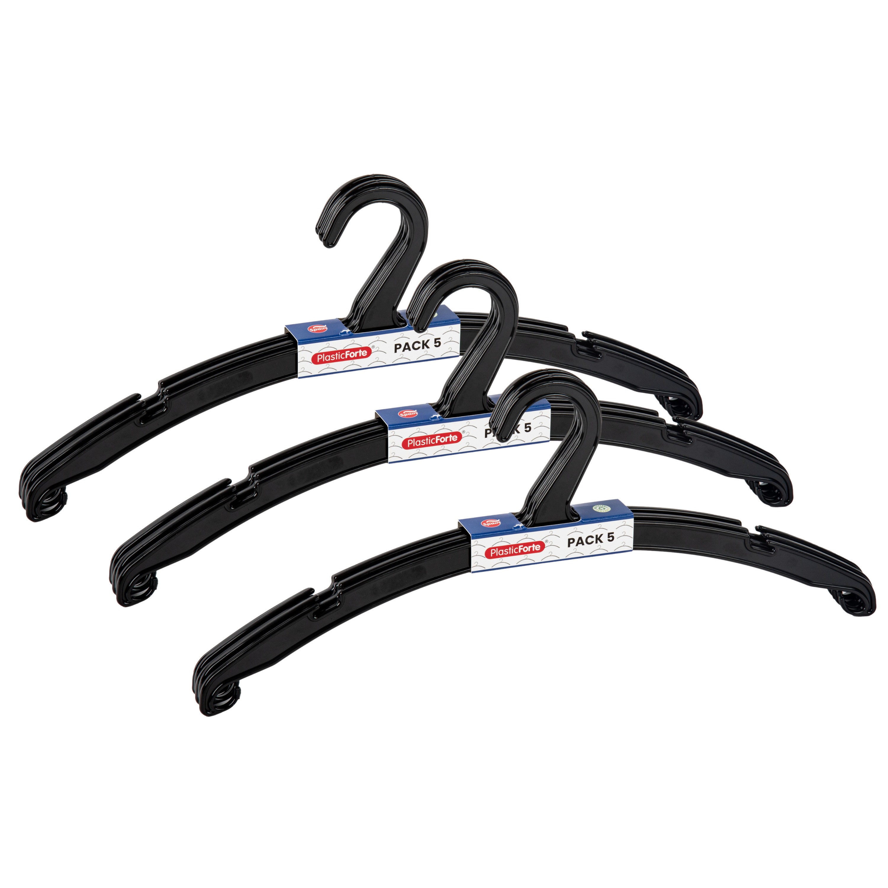 PlasticForte Kledinghangers Jackets - 15x stuks - kunststof - zwart - cm - vaste haak -