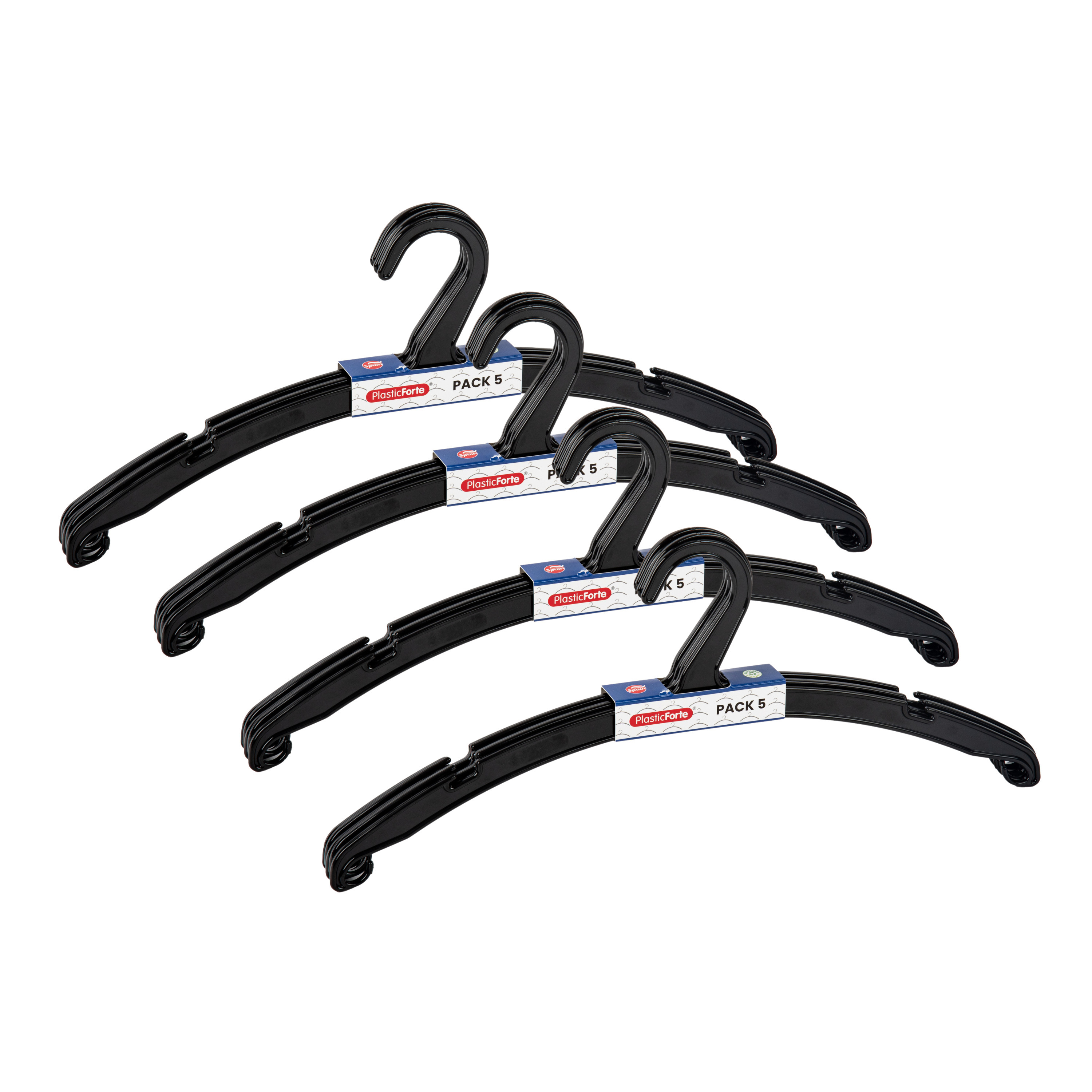 PlasticForte Kledinghangers Jackets - 20x stuks - kunststof - zwart - cm - vaste haak -