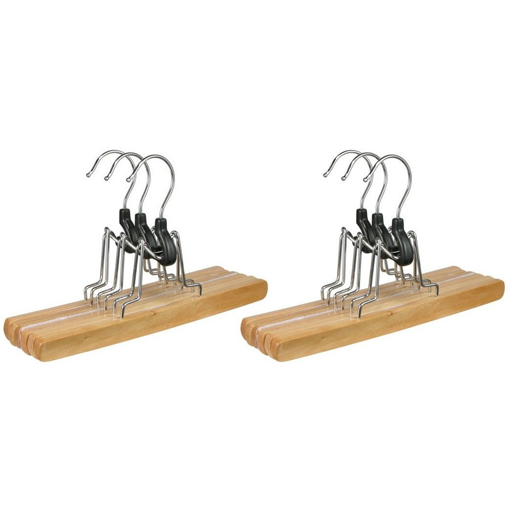 Merkloos Kledinghangers voor broeken - 6x stuks - 24,5 cm - hout - broekhangers -