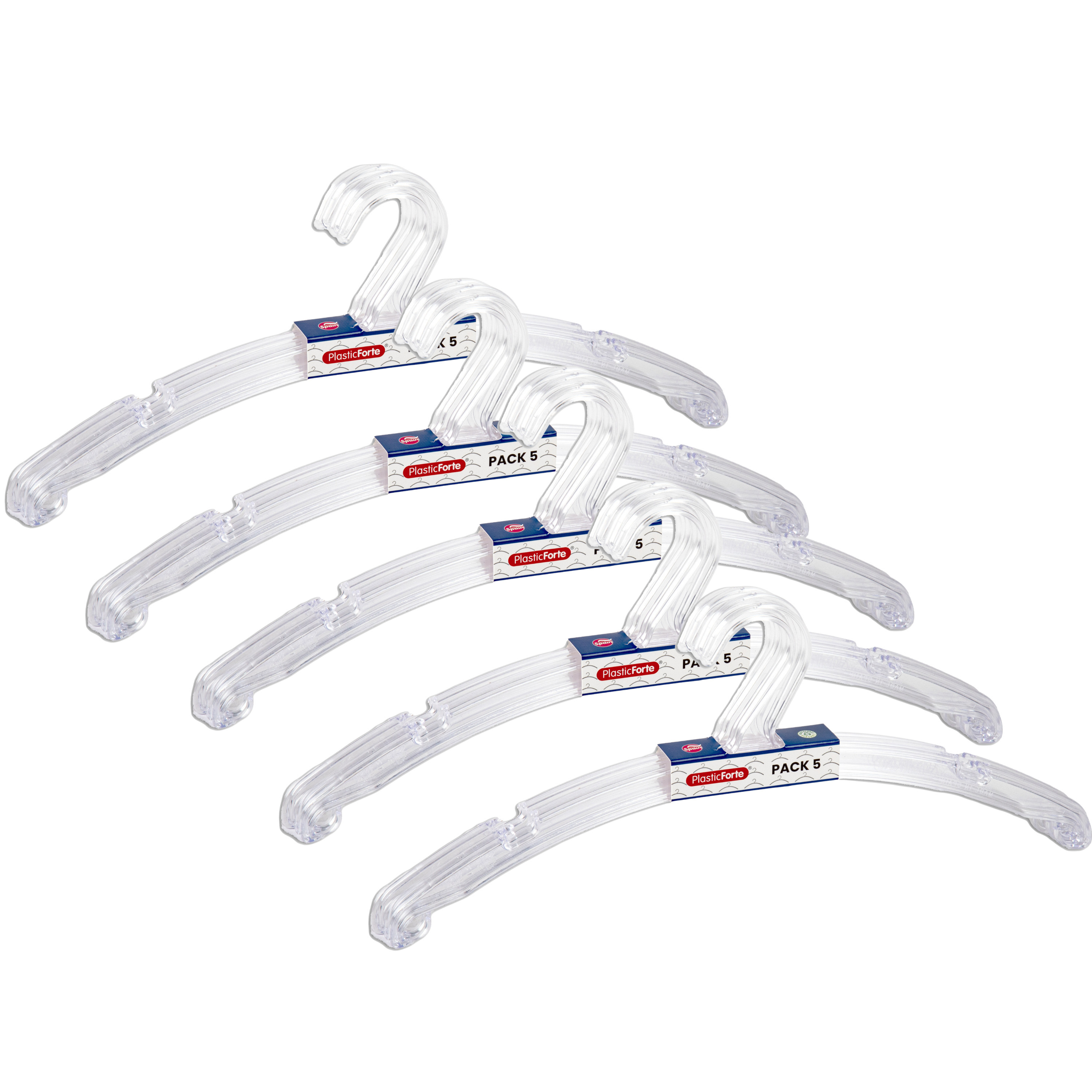 PlasticForte Kledinghangers Jackets - 25x stuks - kunststof - transparant - cm - vaste haak -