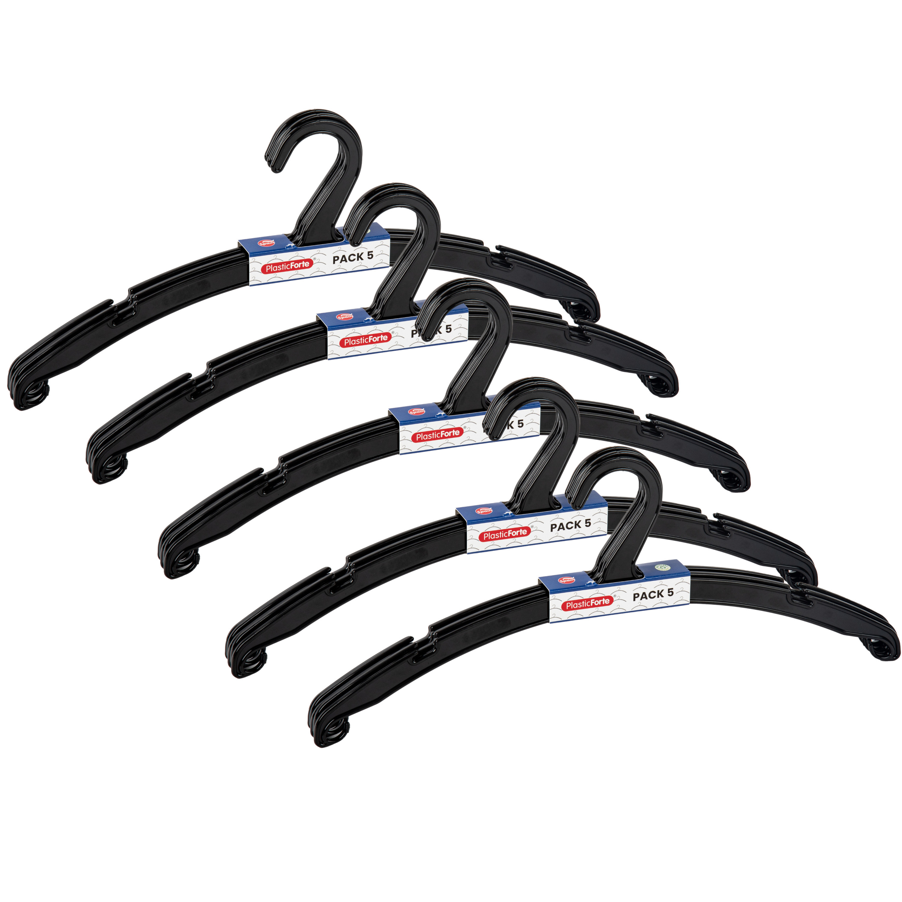 PlasticForte Kledinghangers Jackets - 25x stuks - kunststof - zwart - cm - vaste haak -
