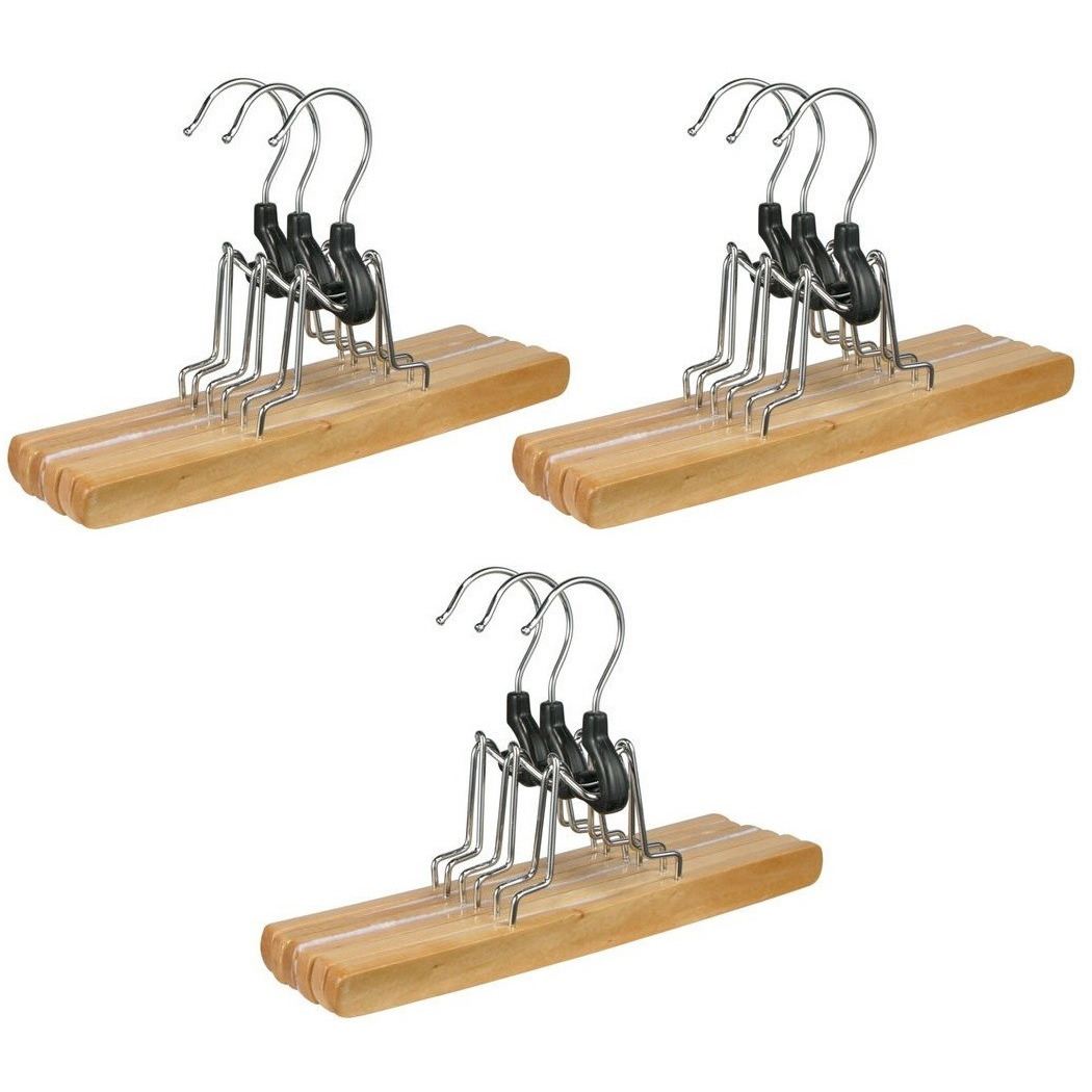 Merkloos Kledinghangers voor broeken - 9x stuks - 24,5 cm - hout - broekhangers -