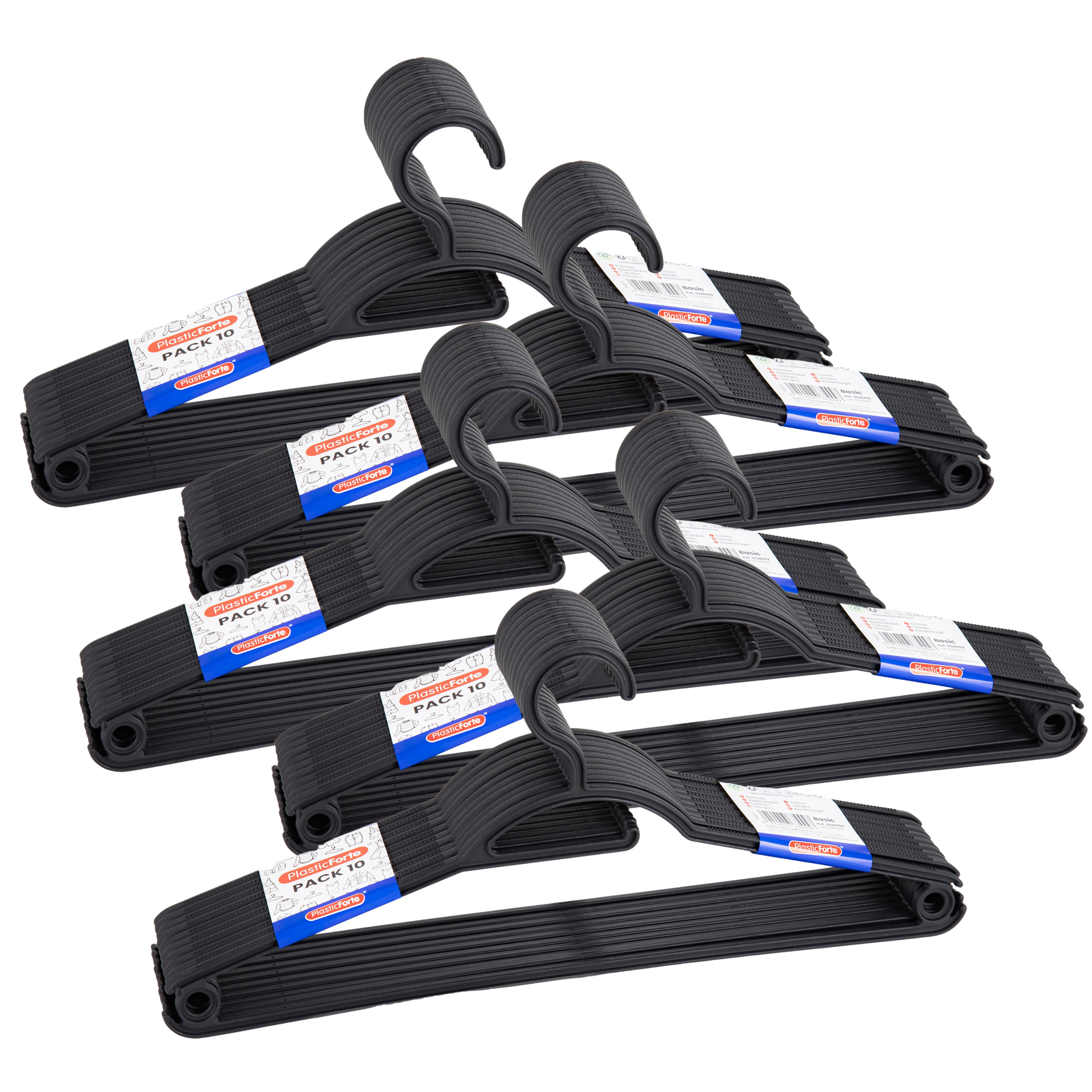PlasticForte Kledinghangers Storage - 50x stuks - kunststof - zwart - cm - vaste haak -