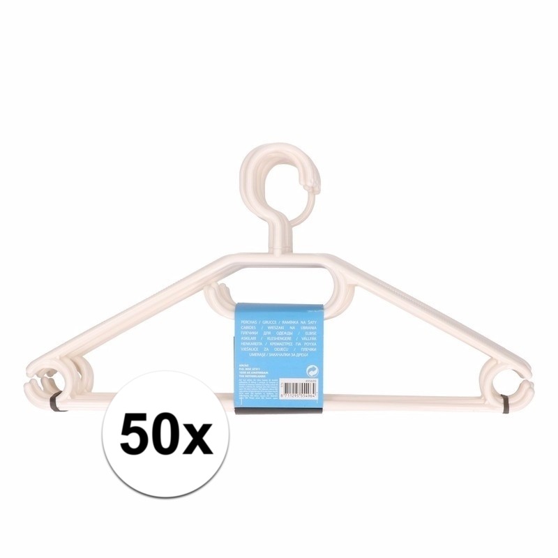 Merkloos 50x plastic kledinghangers wit -