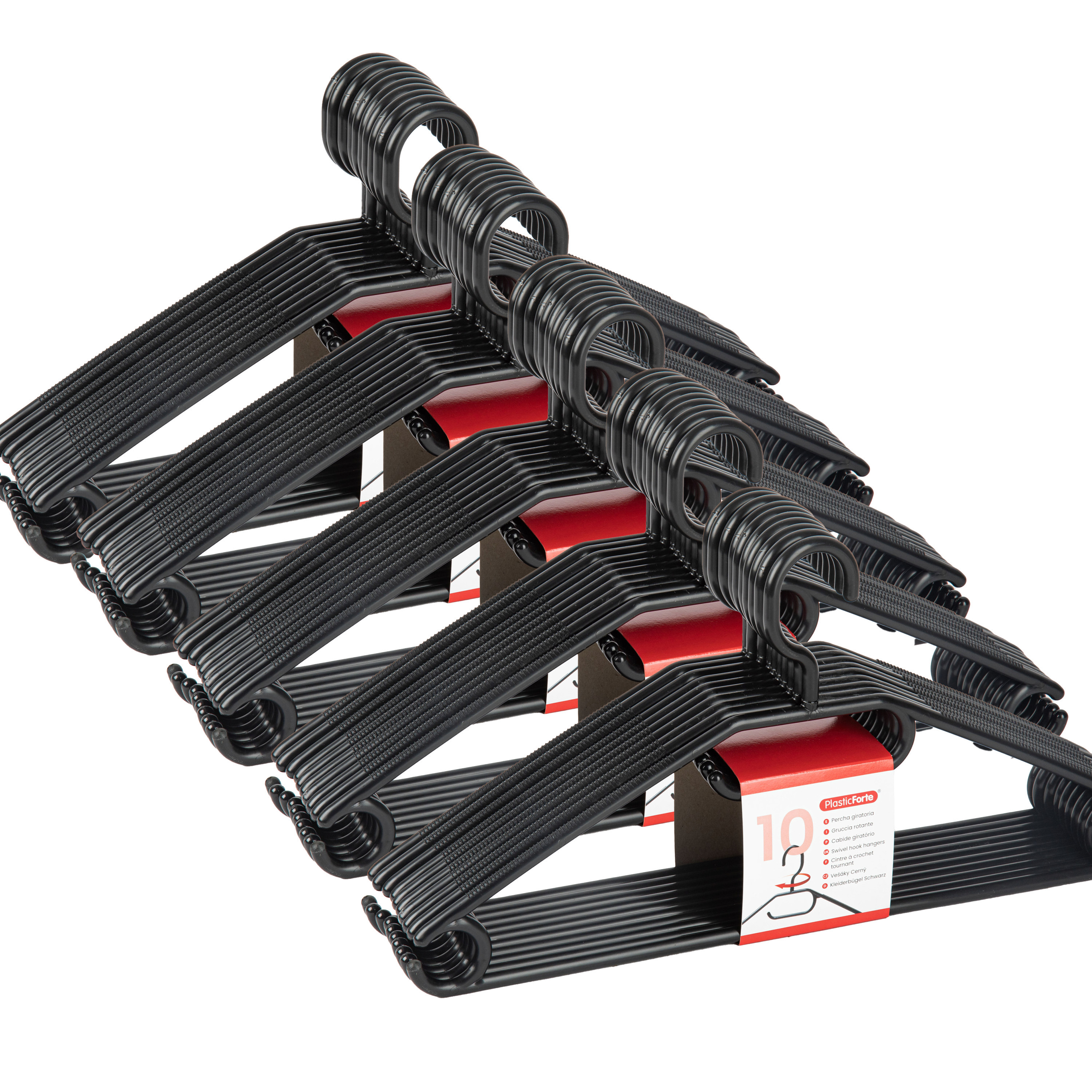 PlasticForte Kledinghangers SORTED - 50x stuks - kunststof - zwart - B40 cm - draaibare haak -