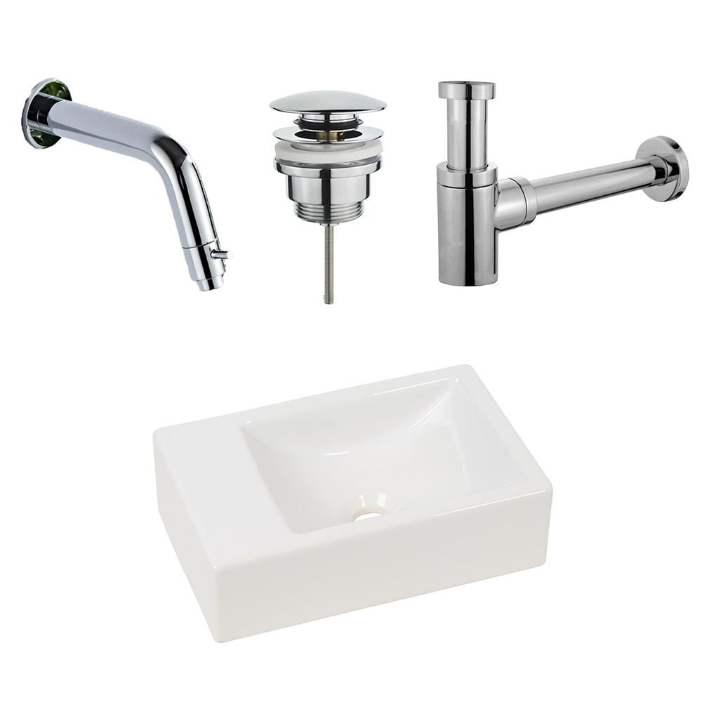 Plieger Houston fonteinset met mat witte fontein links en chromen inbouwkraan
