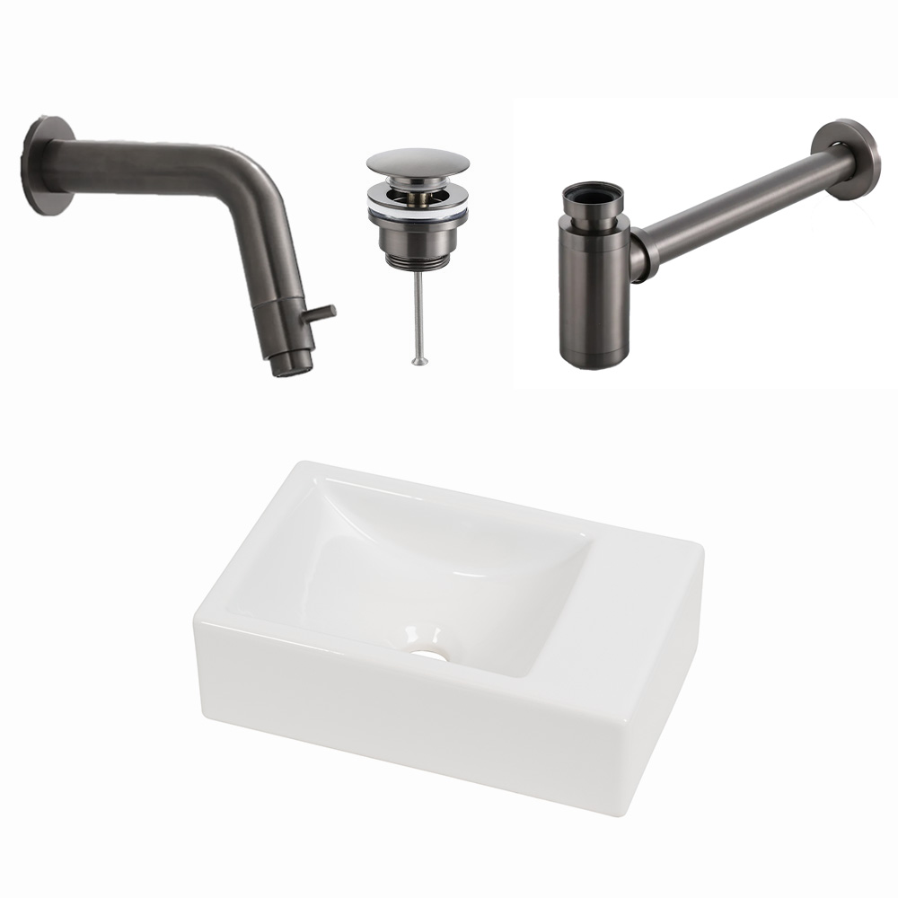 Plieger Houston fonteinset met witte fontein rechts en gunmetal inbouwkraan