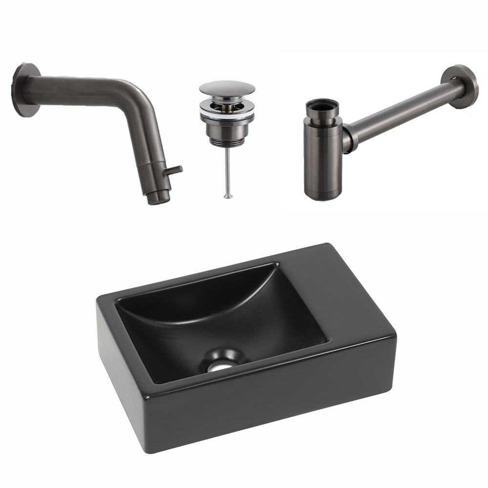 Plieger Houston fonteinset met zwarte fontein rechts en gunmetal inbouwkraan