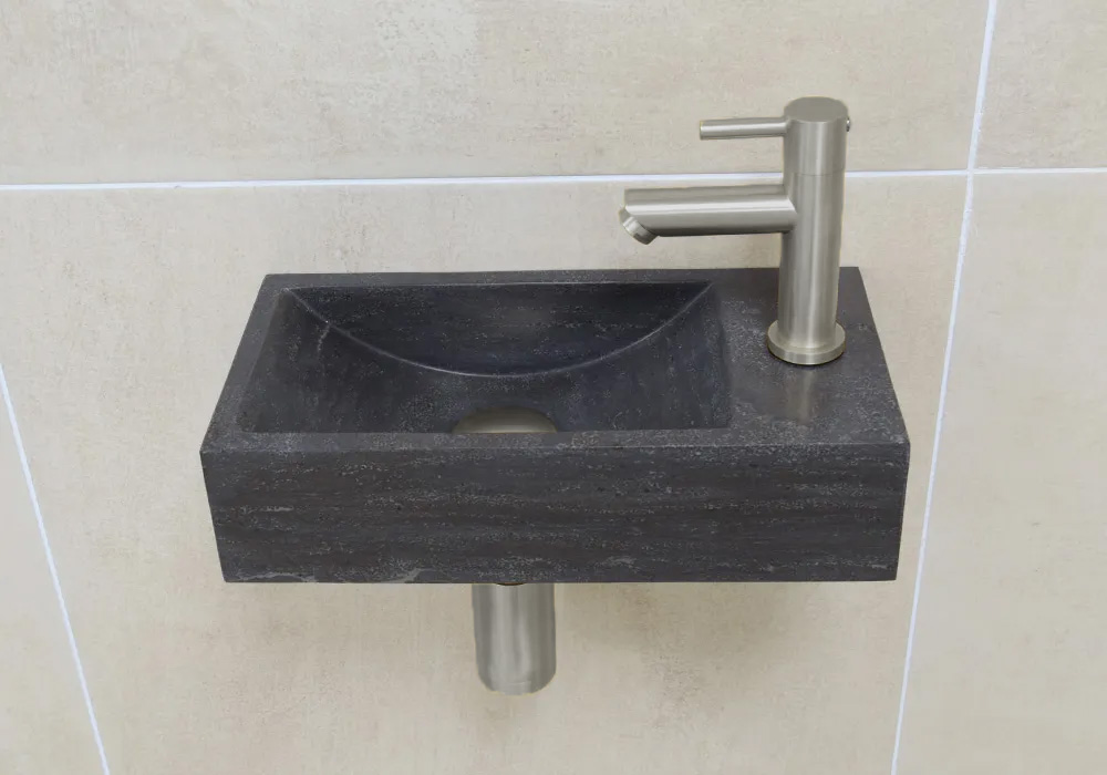 Mueller Small natuursteen fonteinset links met RVS kraan en toebehoren