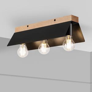 Lamkur Lighting Deckenlampe Esme, schwarz, L&auml;nge 40 cm, Metall/Holz, 3-flg.
