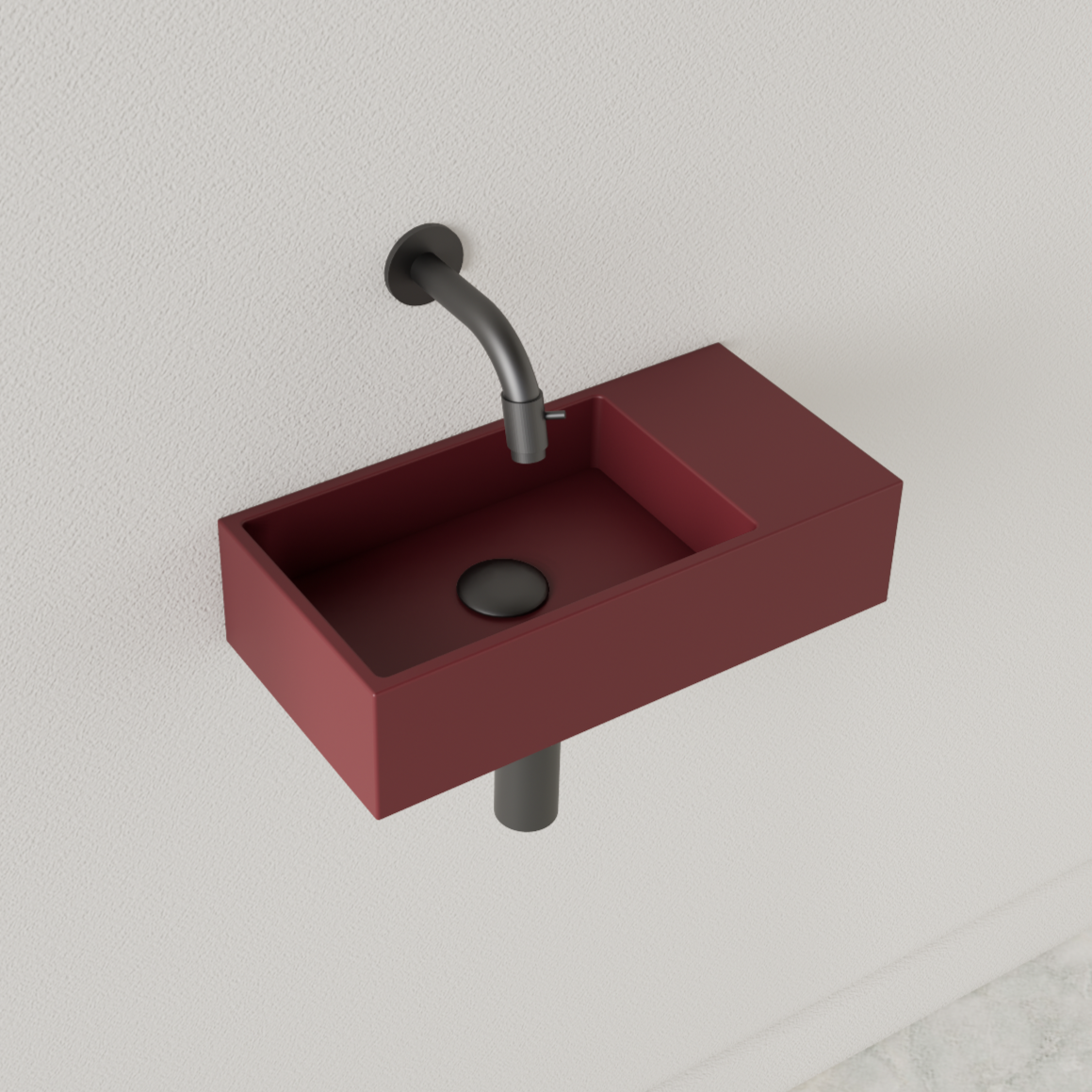 SaniGoods Nano fontein rechts wijn rood zonder kraangat 36x18cm