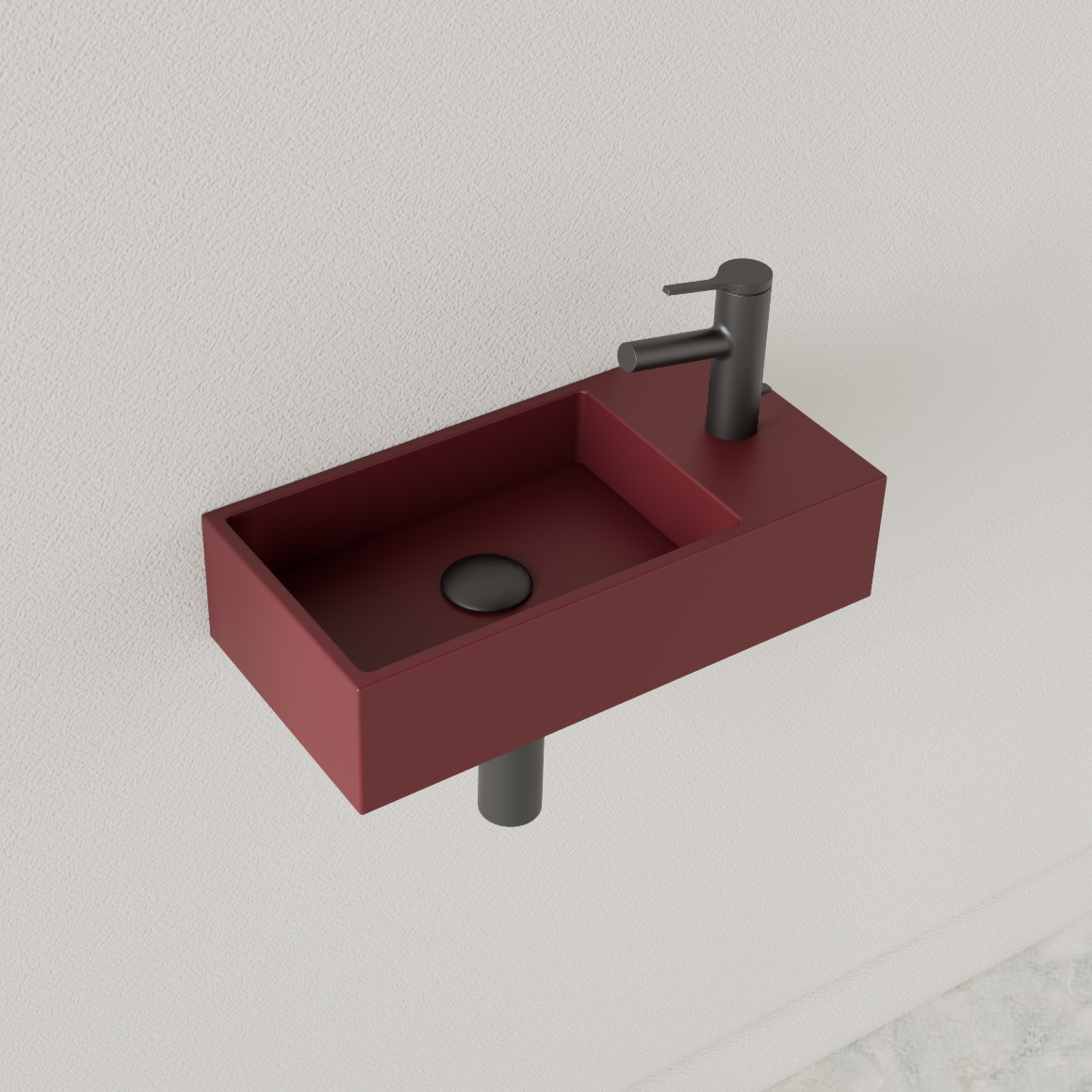 SaniGoods Nano fontein rechts wijn rood met kraangat 36x18cm