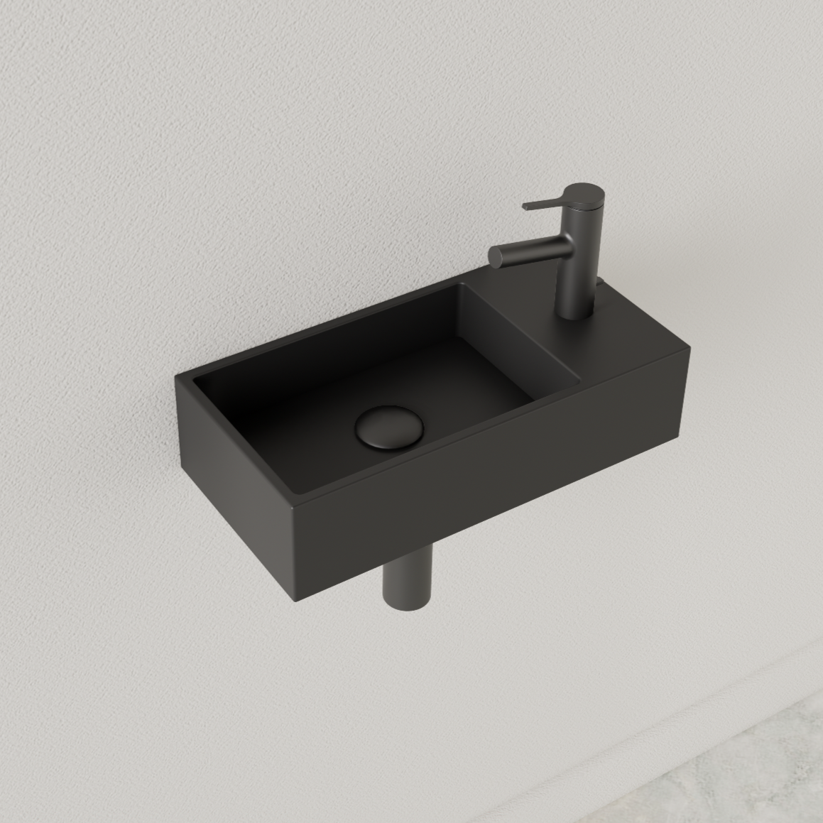 SaniGoods Nano fontein rechts zwart mat met kraangat 36x18cm