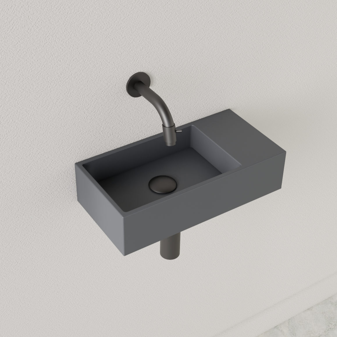 SaniGoods Nano fontein rechts leigrijs zonder kraangat 36x18cm