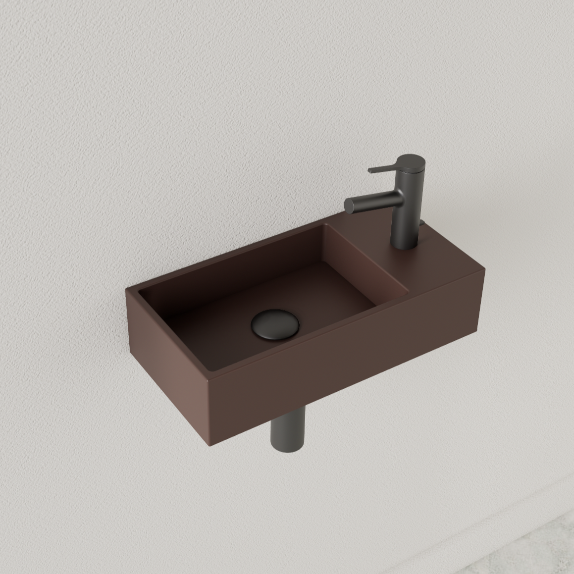 SaniGoods Nano fontein rechts choco bruin met kraangat 36x18cm