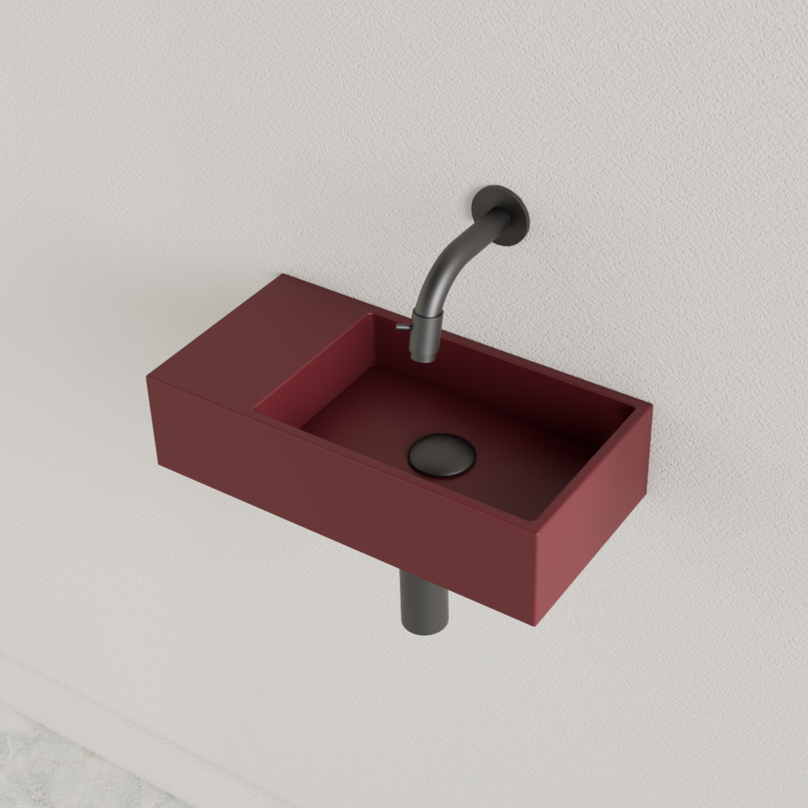 SaniGoods Nano fontein links wijn rood zonder kraangat 36x18cm