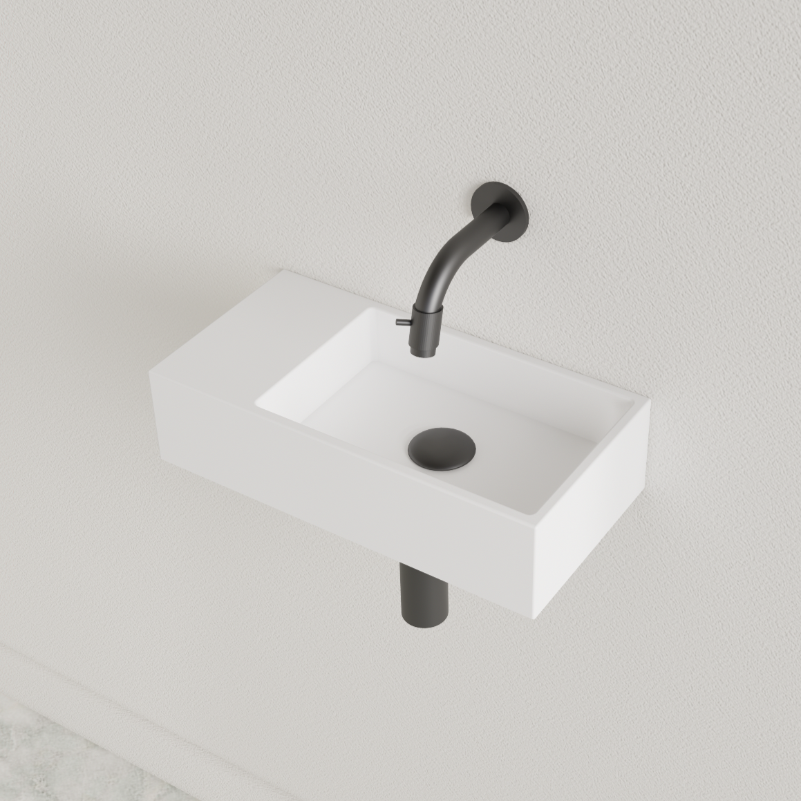SaniGoods Nano fontein links wit glans zonder kraangat 36x18cm