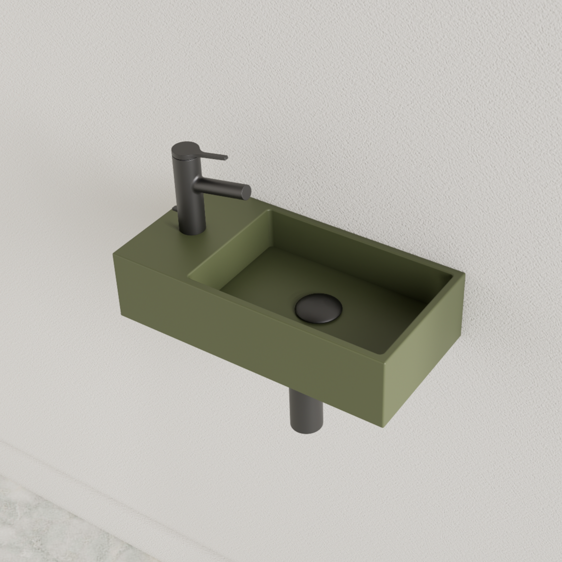 SaniGoods Nano fontein links olijf groen met kraangat 36x18cm