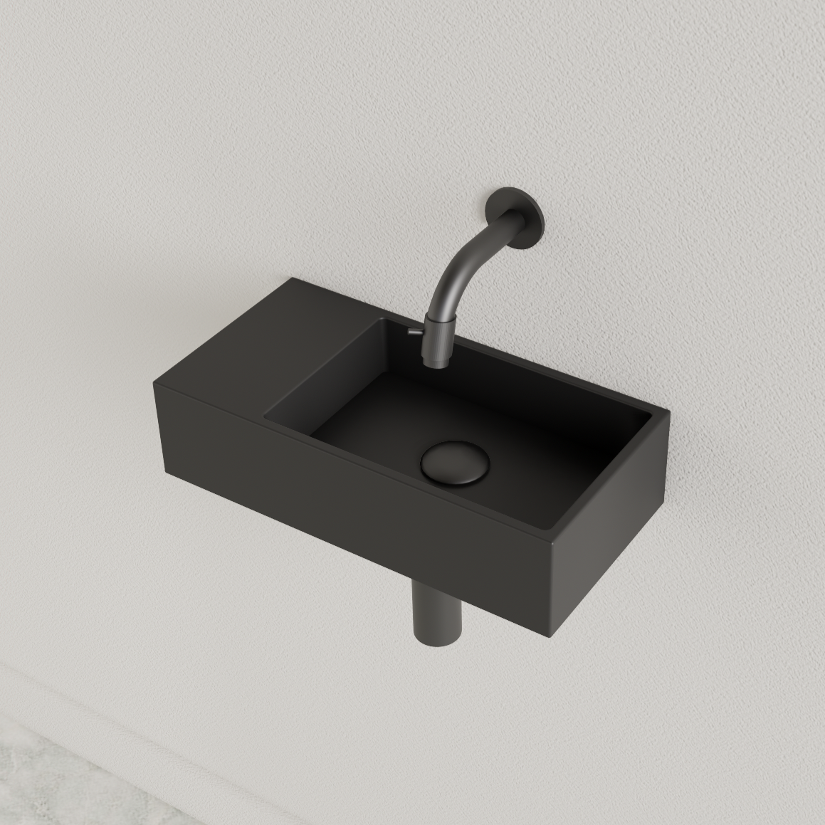 SaniGoods Nano fontein links zwart mat zonder kraangat 36x18cm