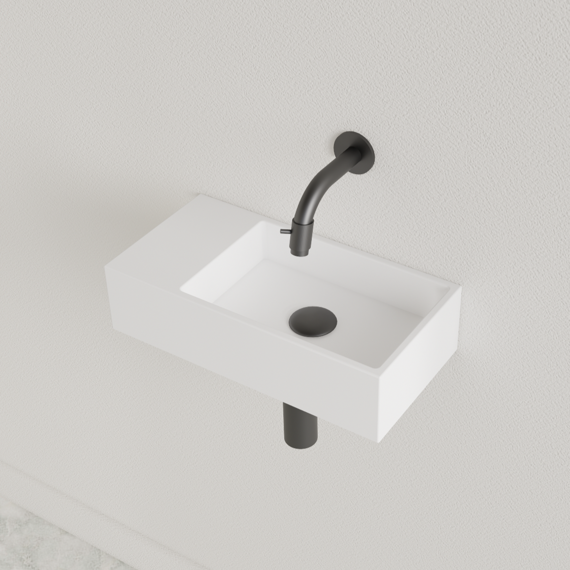 SaniGoods Nano fontein links wit mat zonder kraangat 36x18cm