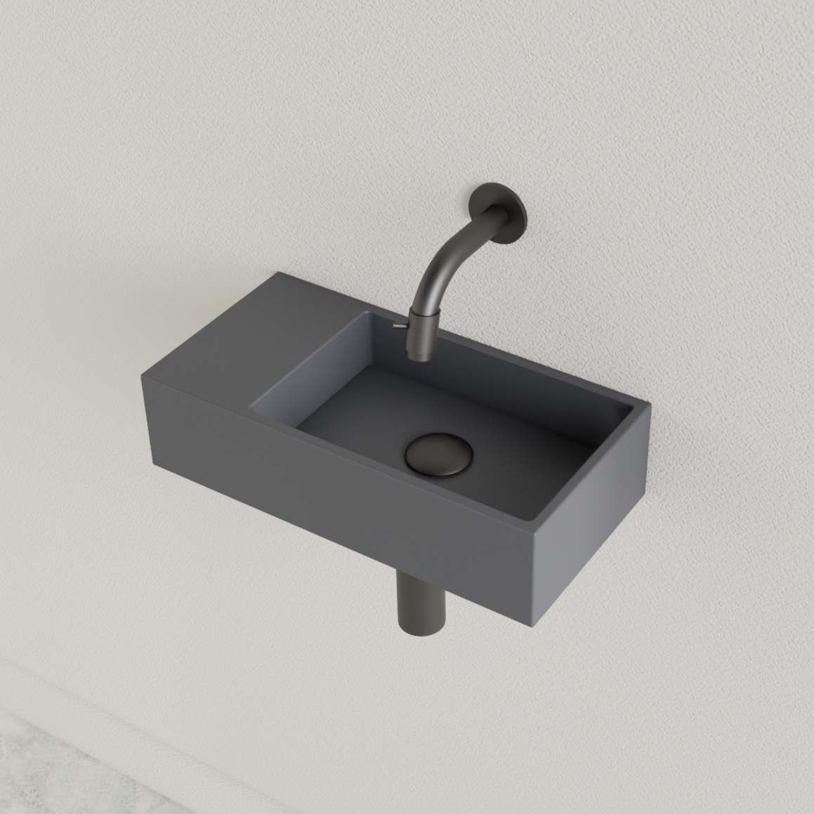 SaniGoods Nano fontein links leigrijs zonder kraangat 36x18cm
