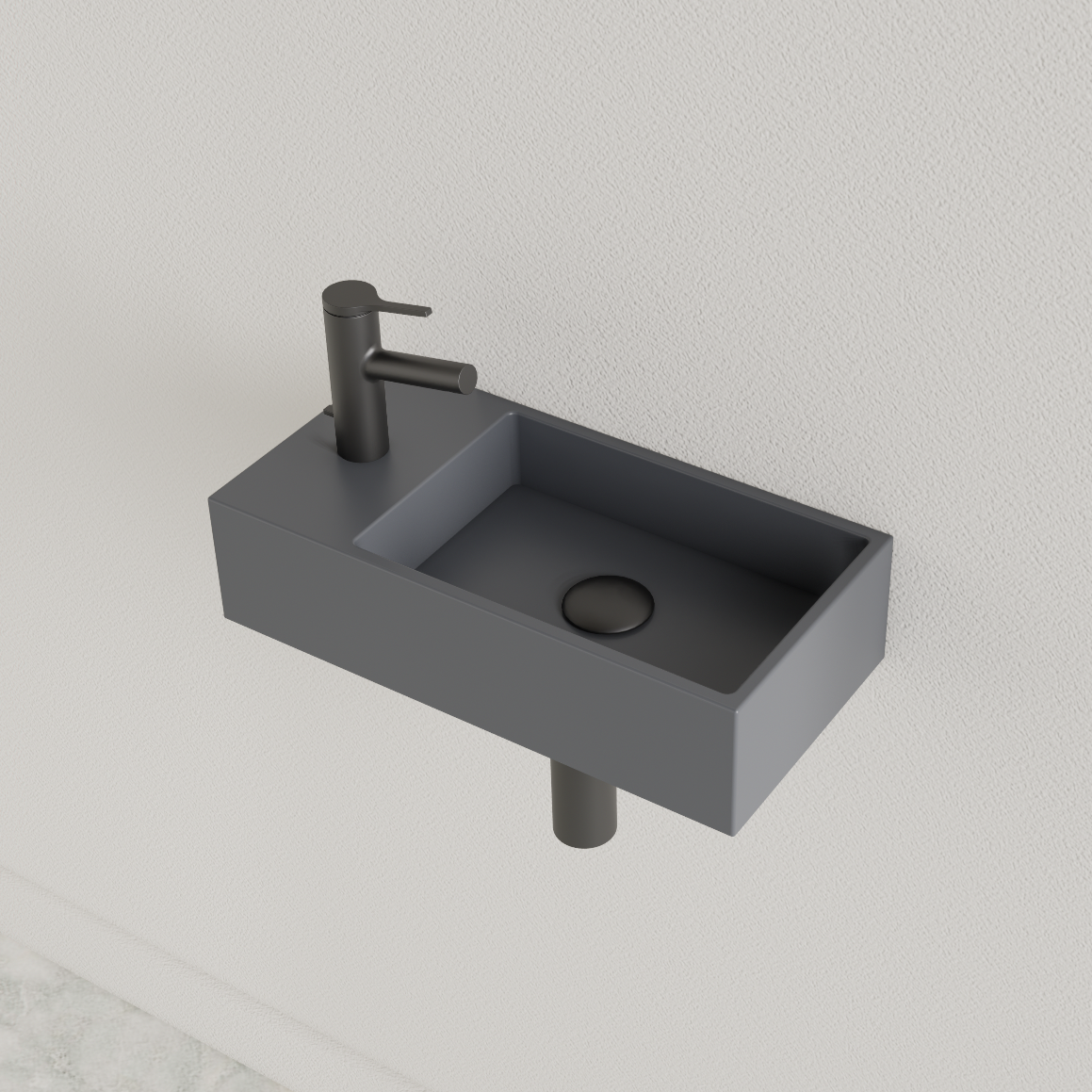 SaniGoods Nano fontein links leigrijs met kraangat 36x18cm