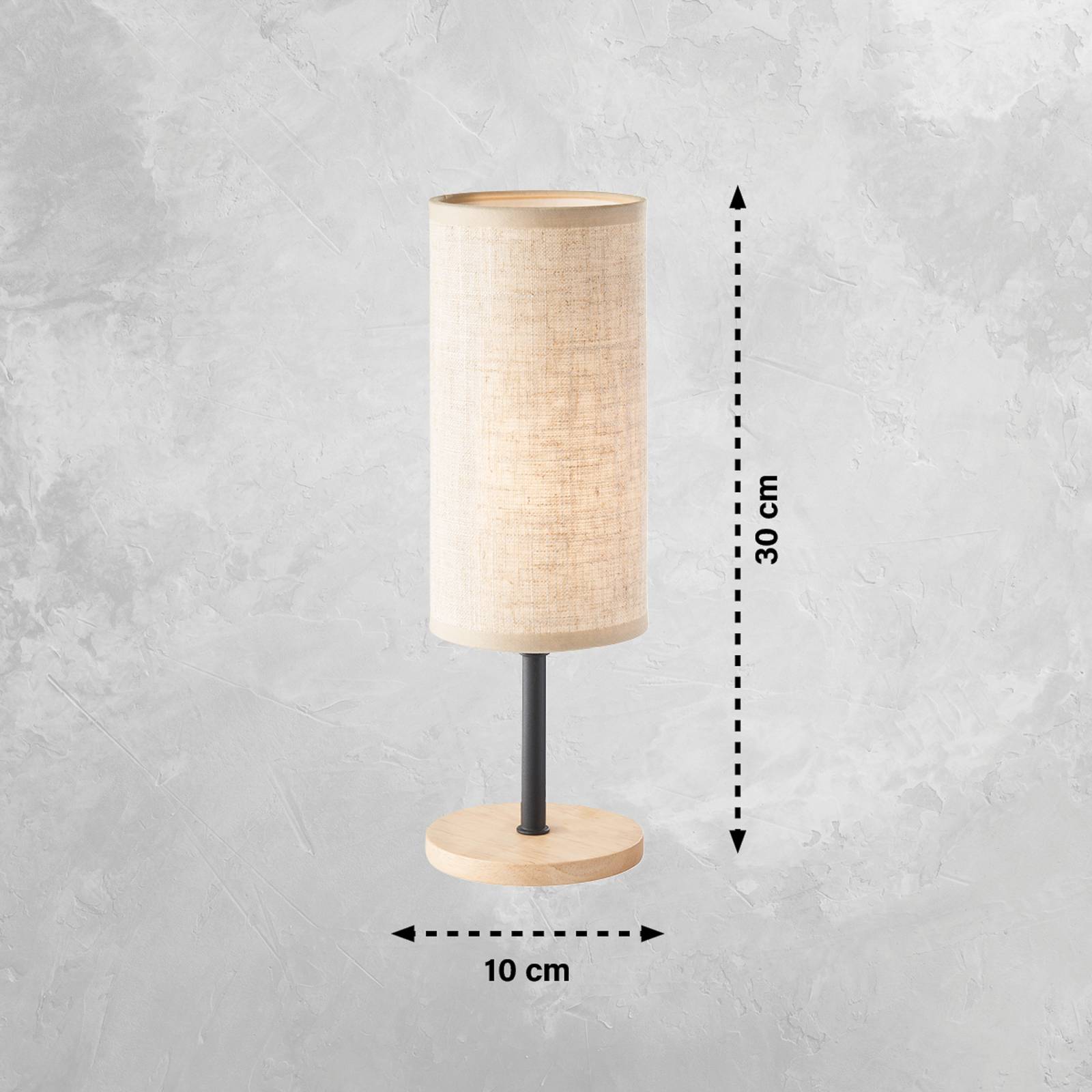 FISCHER & HONSEL Parma tafellamp, beige, linnen/hout, 30 cm hoog, E14