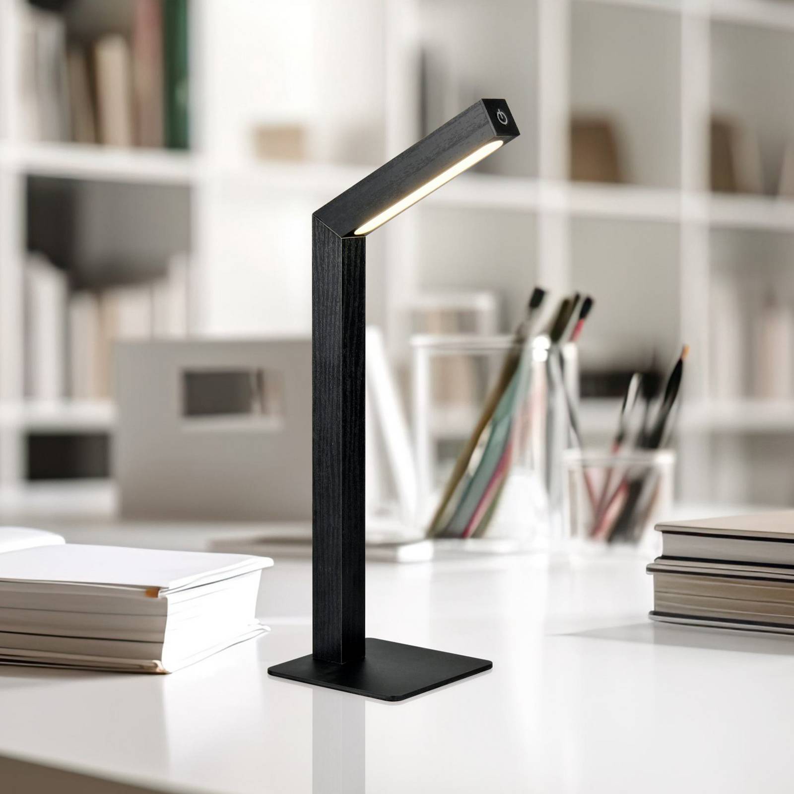 Reality Leuchten LED tafellamp Skip, zwart, MDF, hoogte 37,5 cm