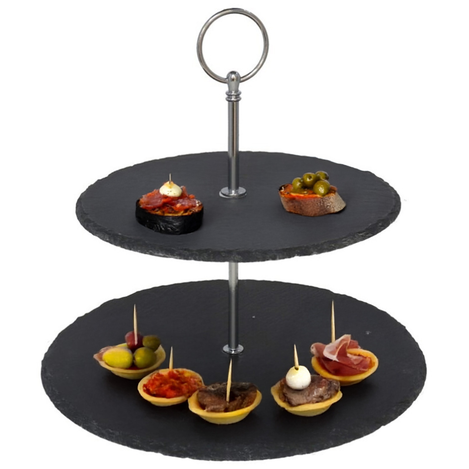 Gerimport Etagere - 2-laags - leisteen en chroom - 20 x 25 cm - serveren -