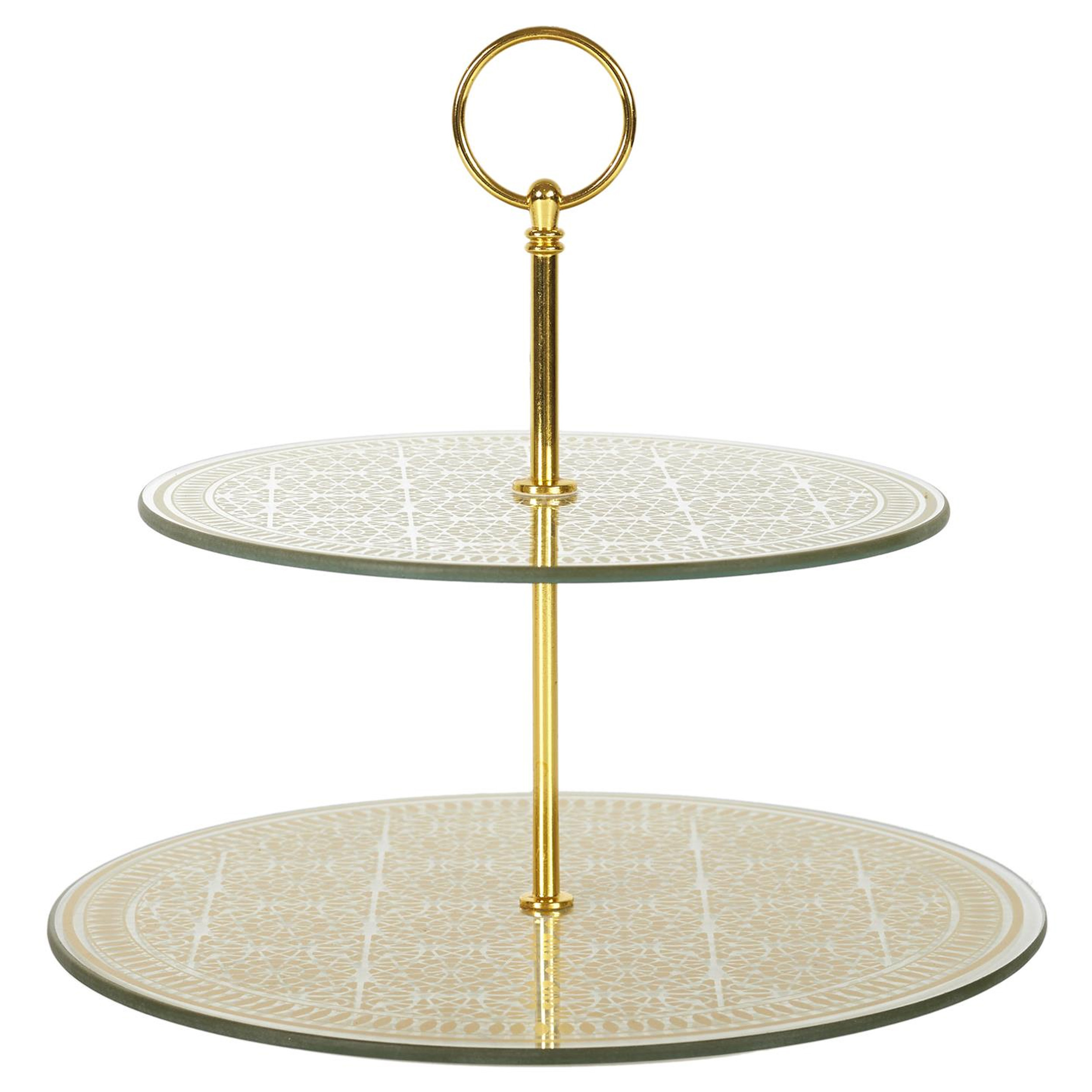 Home Deco Factory Etagere 2 laags - goud - glas - D25 x H25 cm - Hightea - Taartjes - Decoratief - Serveerschaal -