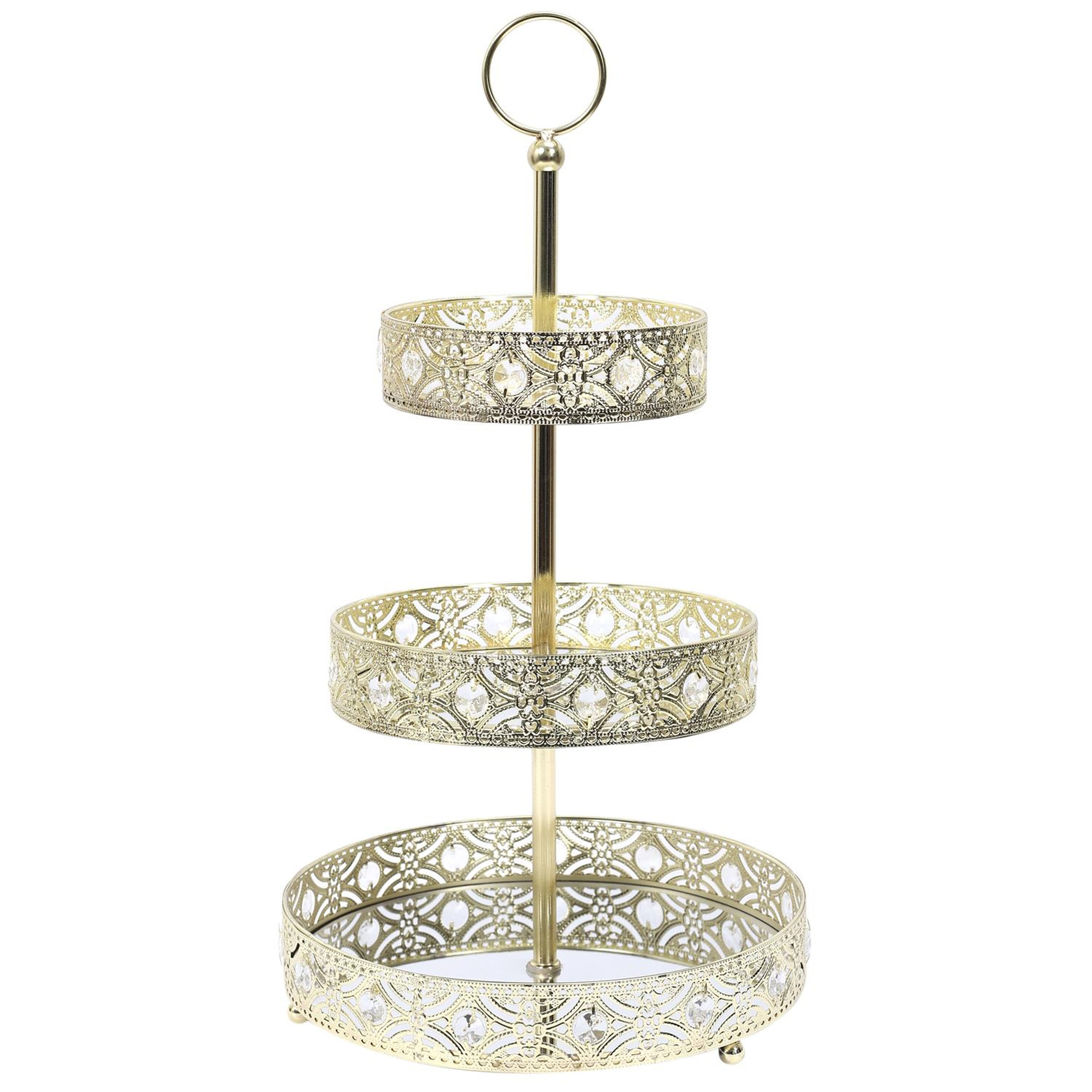 Home Deco Factory Etagere 3 laags - goud - metaal - D25 x H46 cm - Hightea - Taartjes - Decoratief - Serveerschaal -
