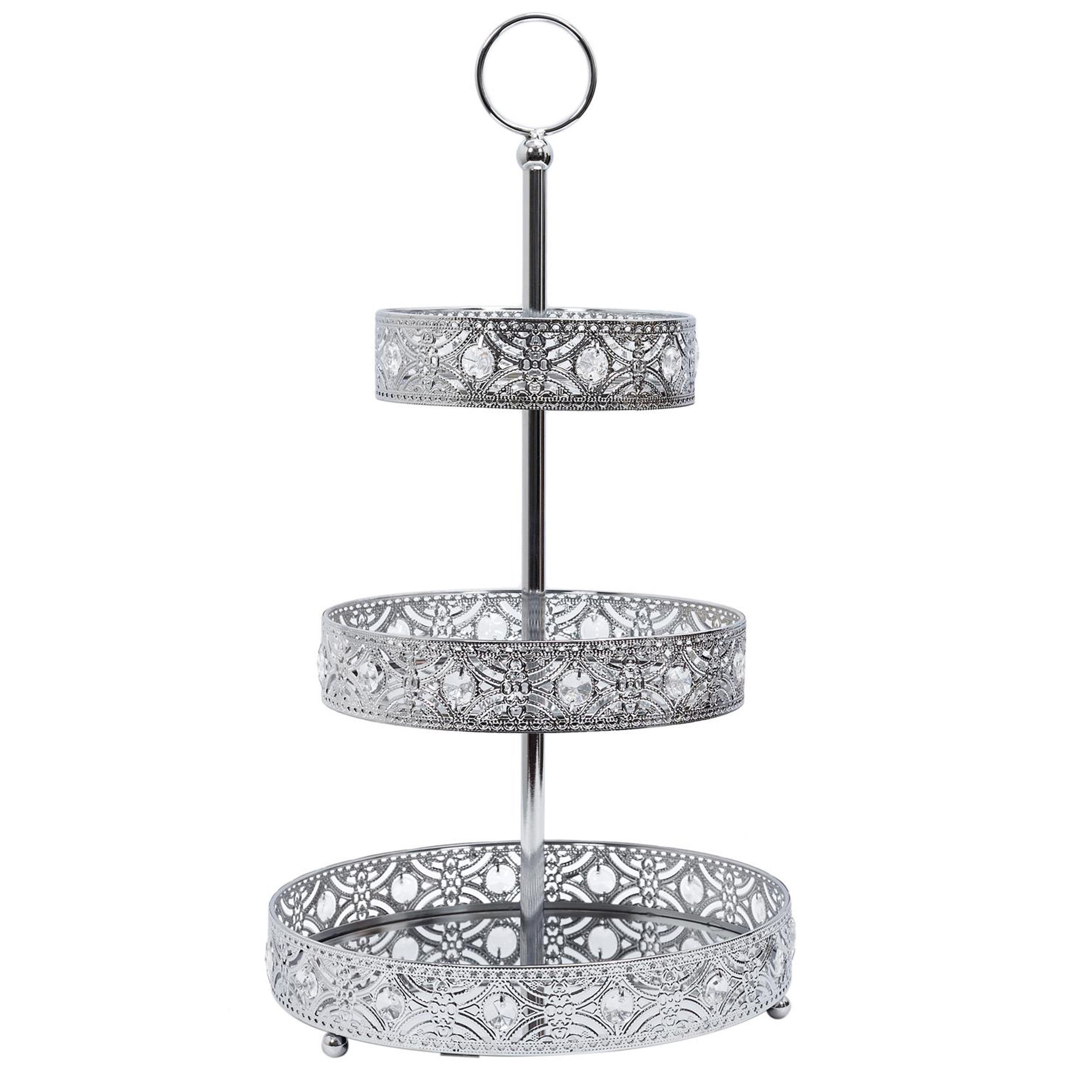 Home Deco Factory Etagere 3 laags - zilver - metaal - D25 x H46 cm - Hightea - Taartjes - Decoratief - Serveerschaal -