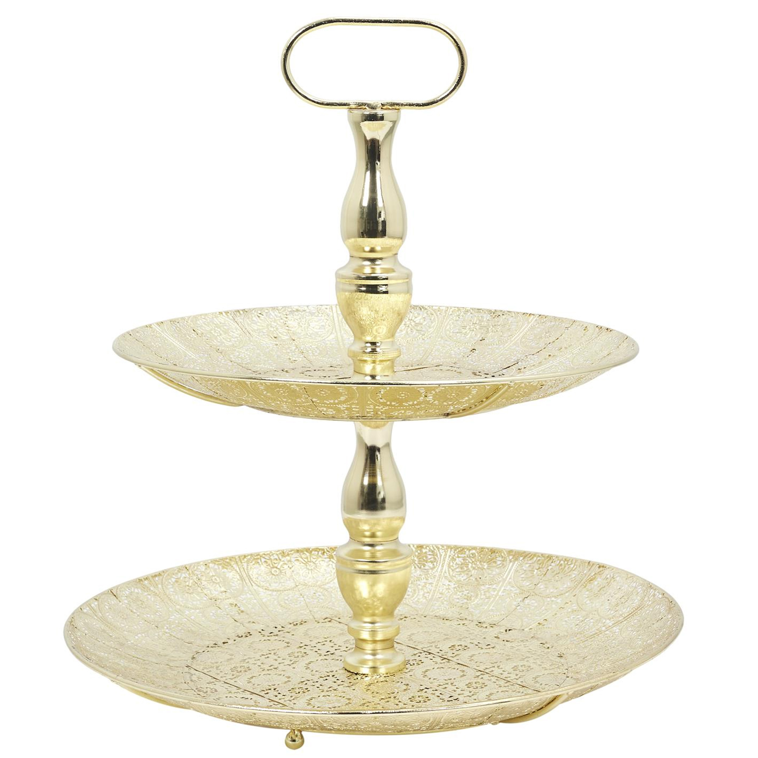 Home Deco Factory Etagere 2 laags - goud - metaal - D39 x H43 cm - Hightea - Taartjes - Decoratief - Serveerschaal -
