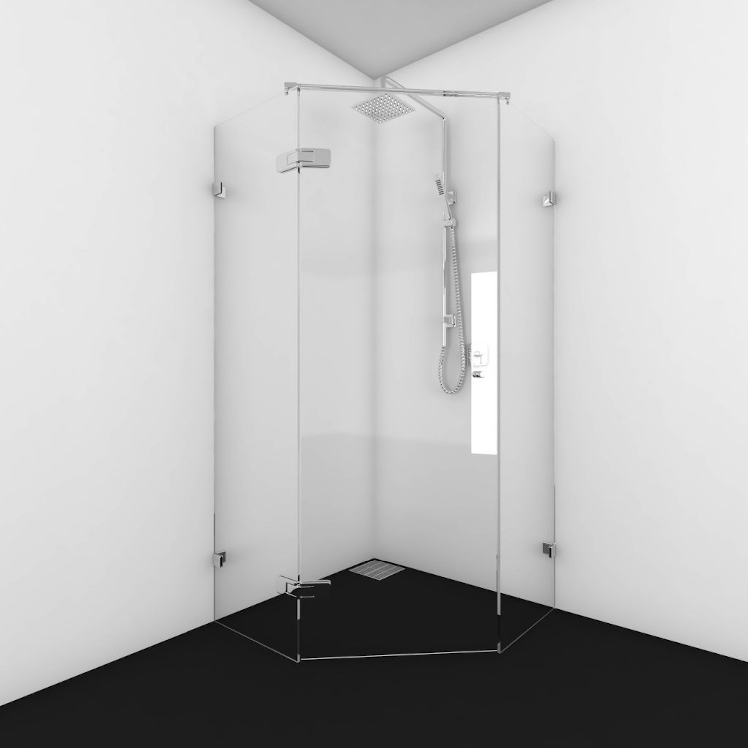 Van Rijn Douchecabine  Products Vijfhoek helder glas 200x100 cm Ronde Knop 