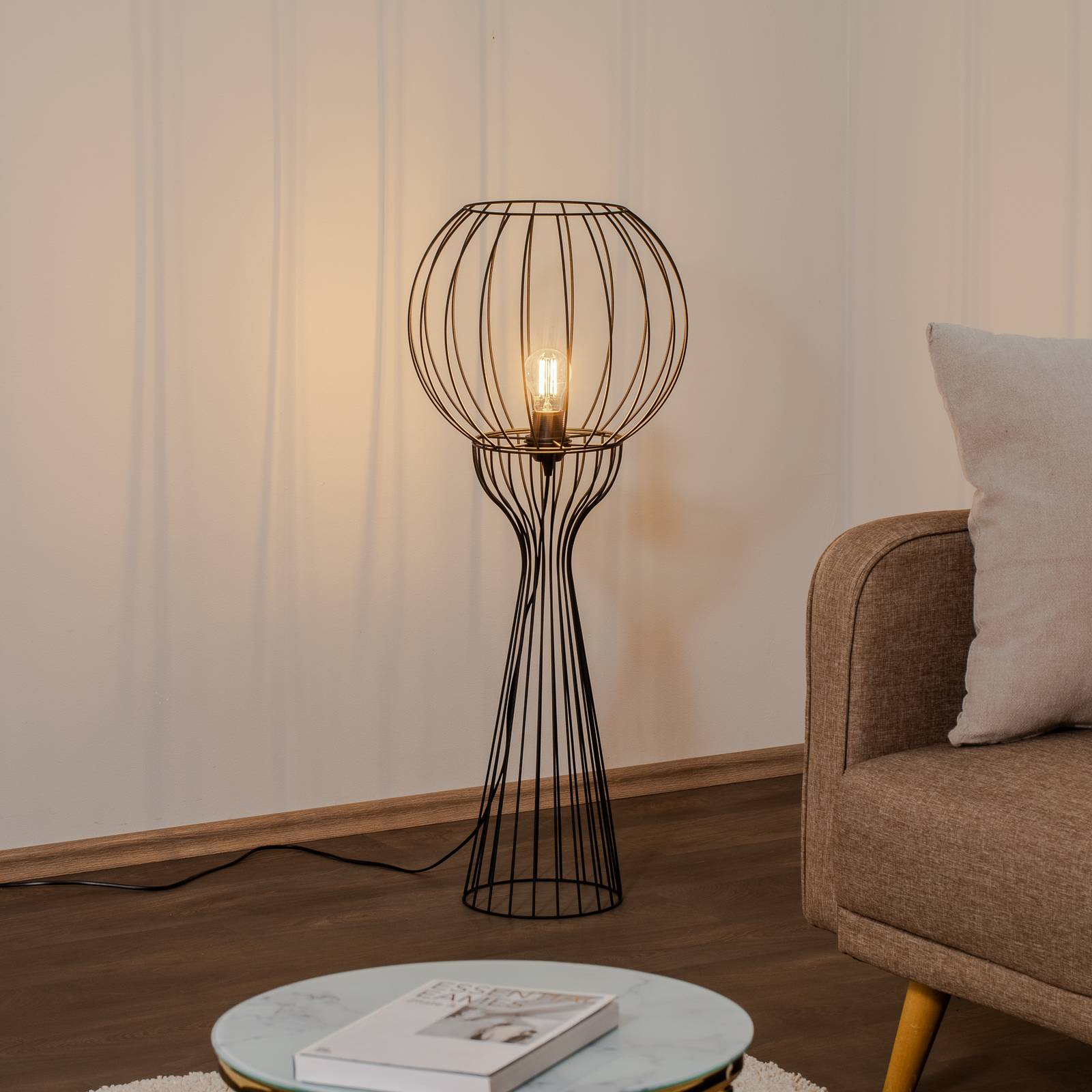 HELam Vloerlamp Mercure, zwart, metaal/kunststof, hoogte 93 cm