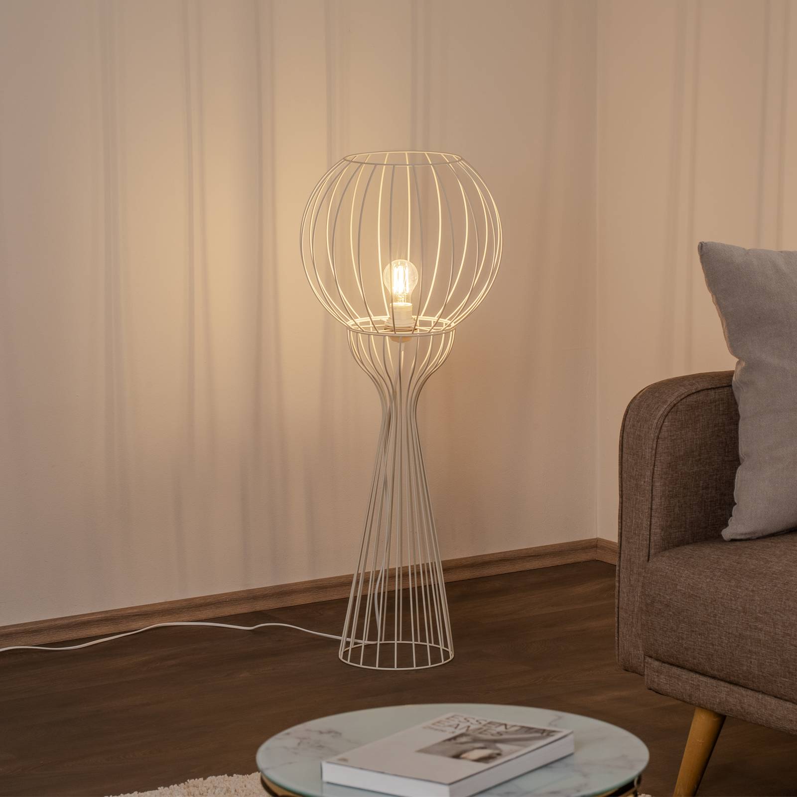 HELam Vloerlamp Mercure, zand, metaal/kunststof, hoogte 93 cm