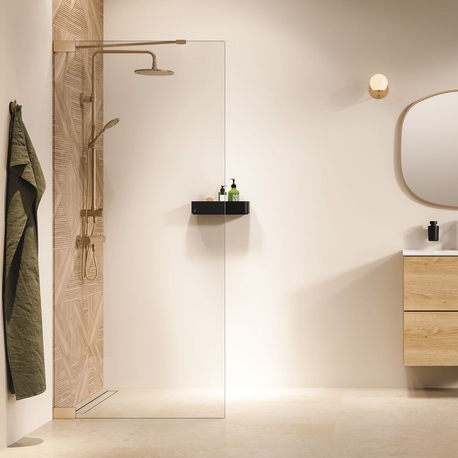 Sealskin  Inloopdouche Pure 98 X 200cm - Goud Profiel - 8 Mm Helder Glas