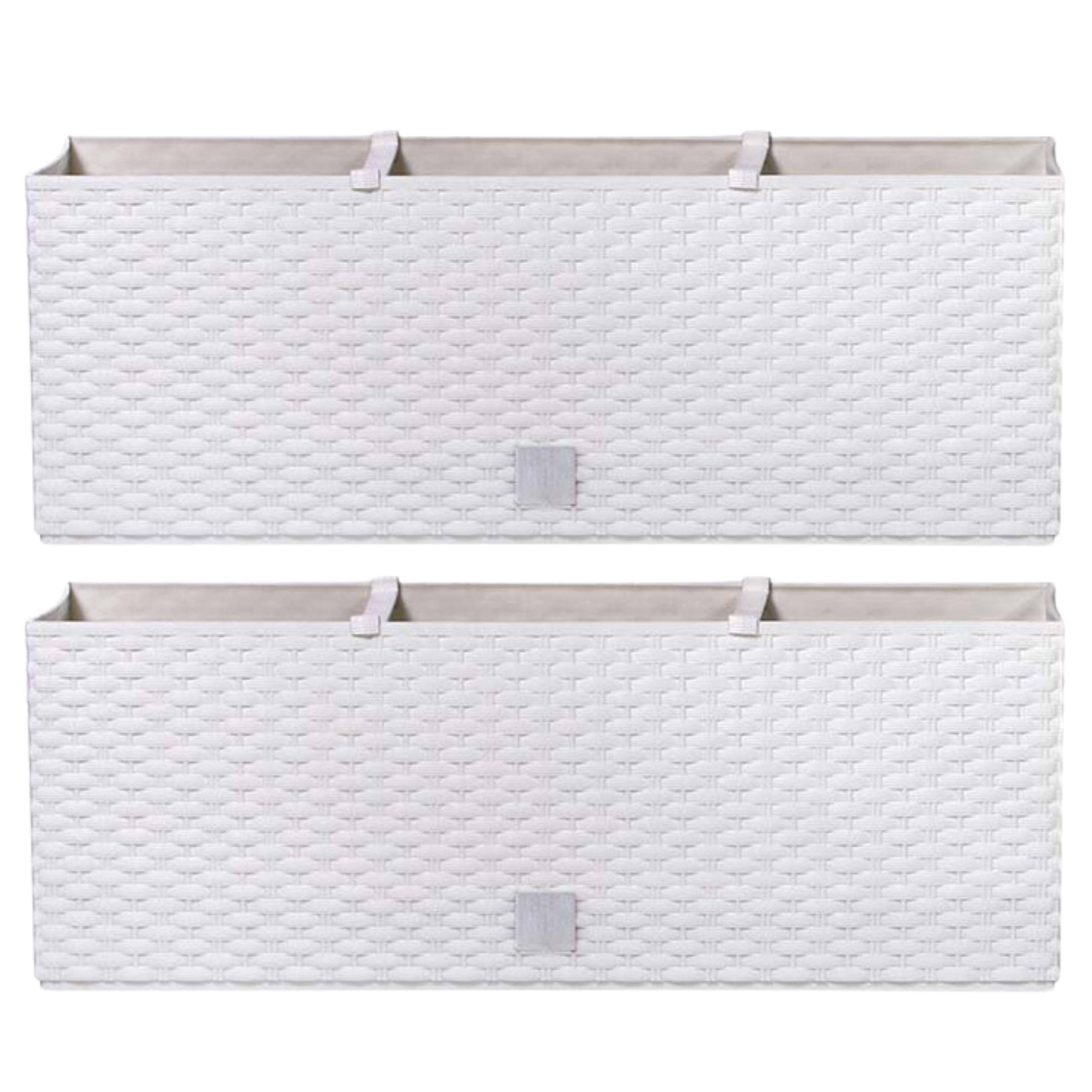 Prosperplast Bloembak/plantenbak met irrigatiesysteem - 2x - Rato - wit - 60 x 25 x 24 cm -