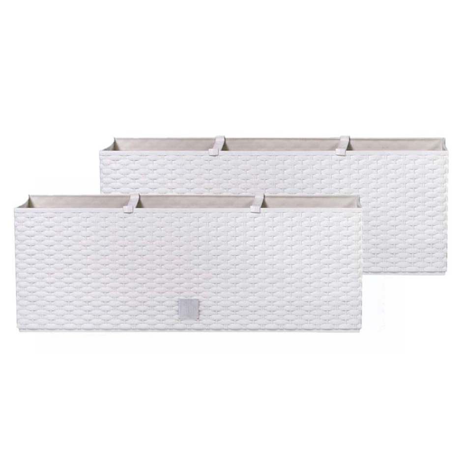 Merkloos Set van 4x stuks kunststof Rato bloembak/plantenbak met irrigatiesysteem wit 51 x 19 x 18 cm -