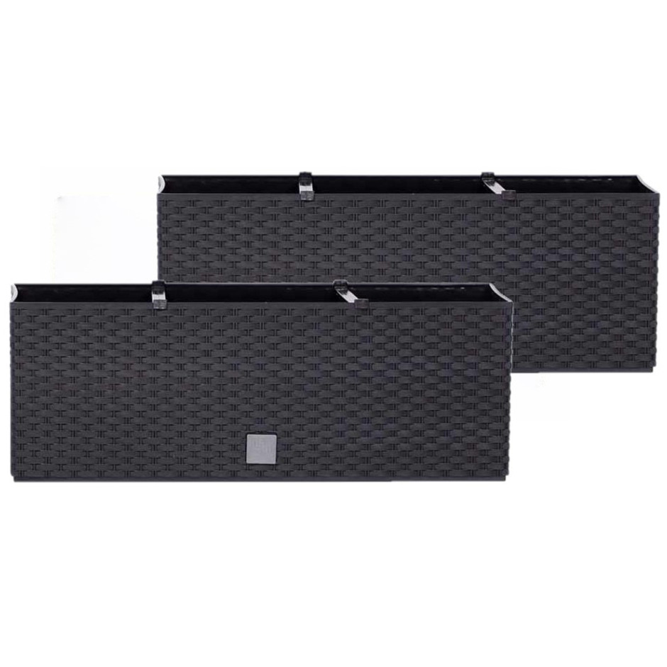 Merkloos Set van 36x stuks kunststof Rato bloembak/plantenbak met irrigatiesysteem antraciet 51 x 19 x 18 cm -