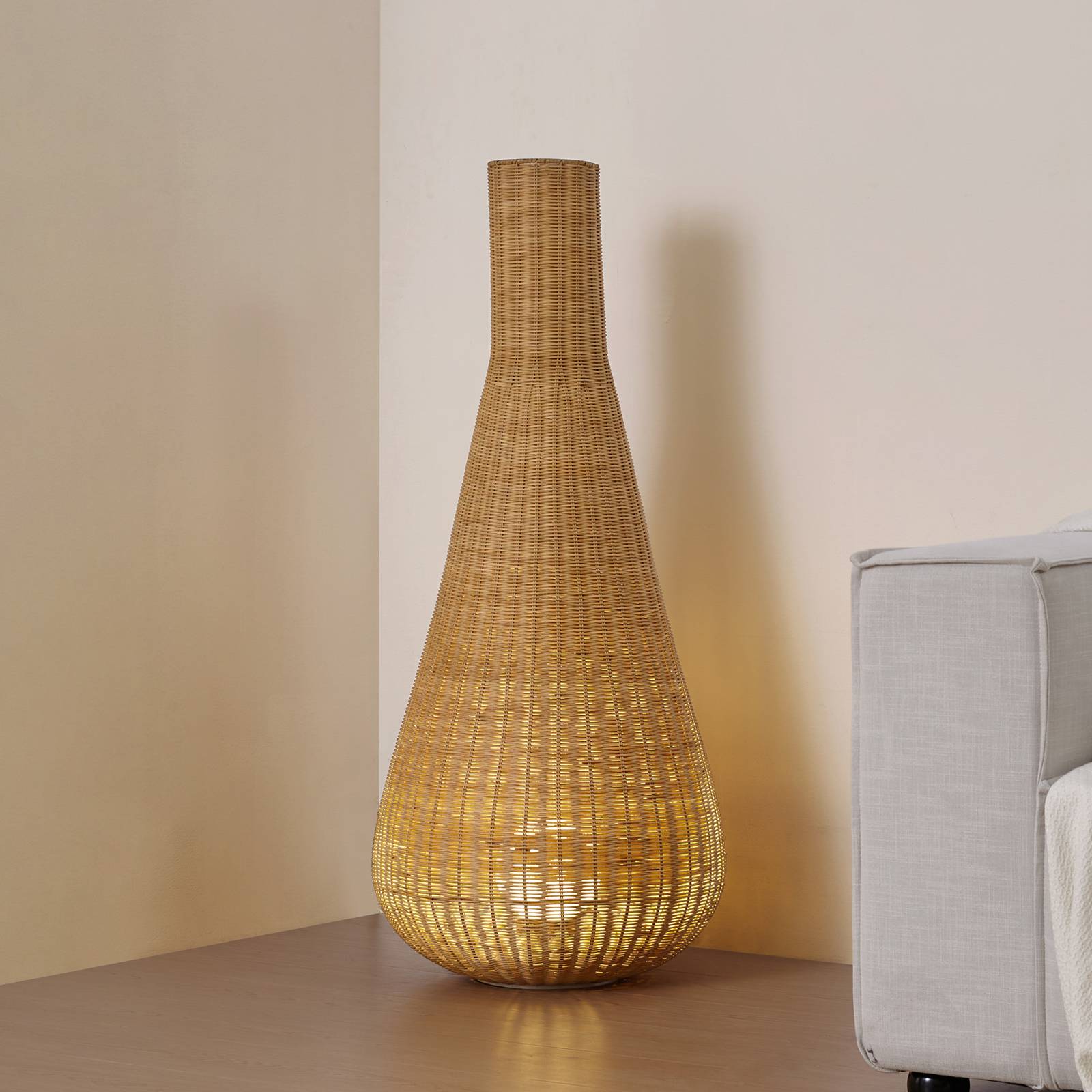 LUCANDE vloerlamp Takeo, rotan, hoogte 115 cm, E27