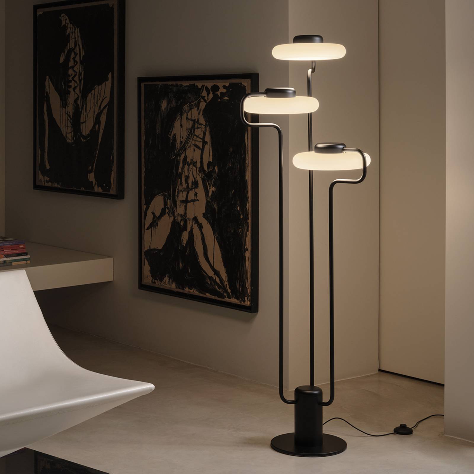 Kdln LED vloerlamp TRATTO, zwart, hoogte 150 cm, 3-lamps
