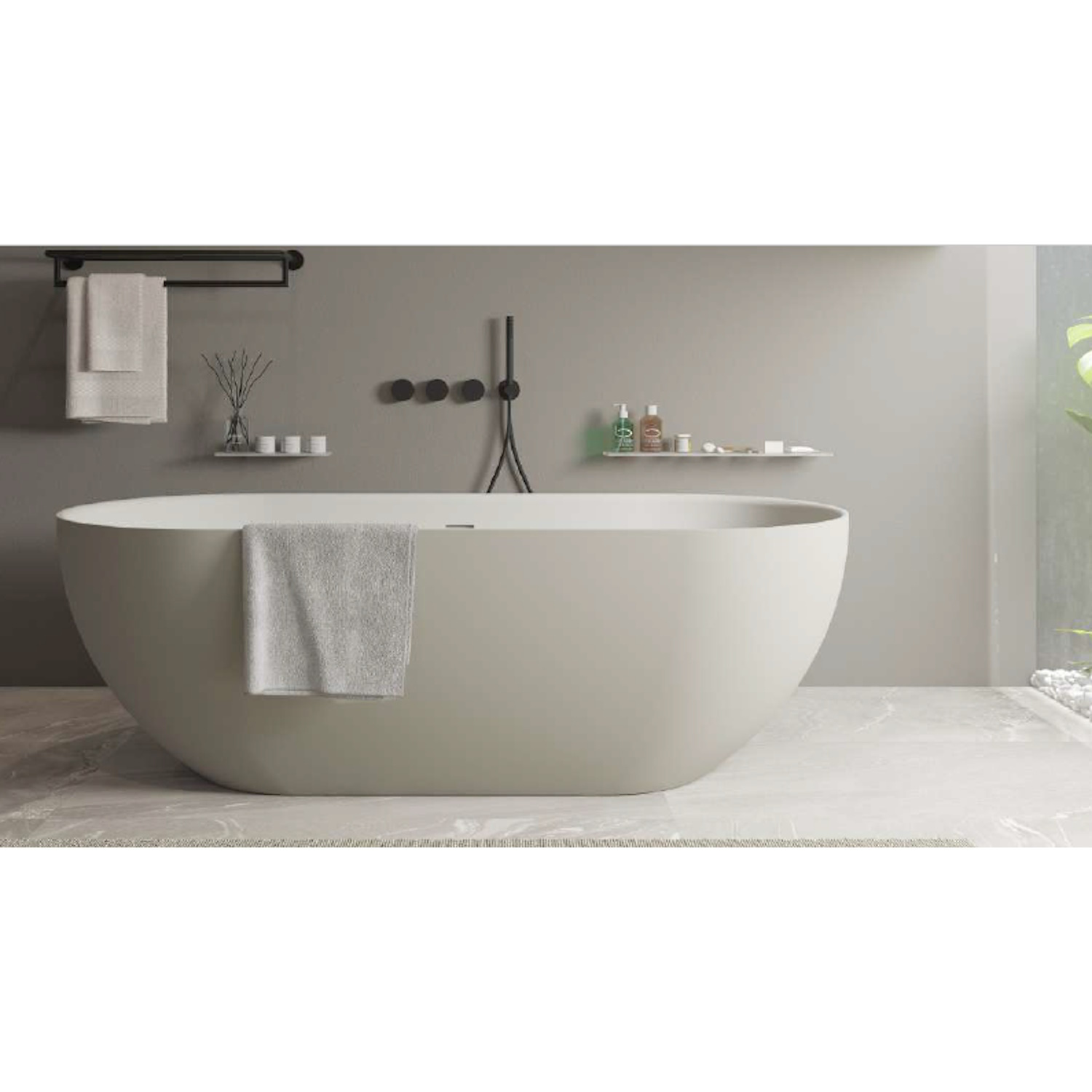 Ideavit Ligbad Vrijstaand  Solidera 170x80x55 cm Solid Surface Mat Pebble Grey 