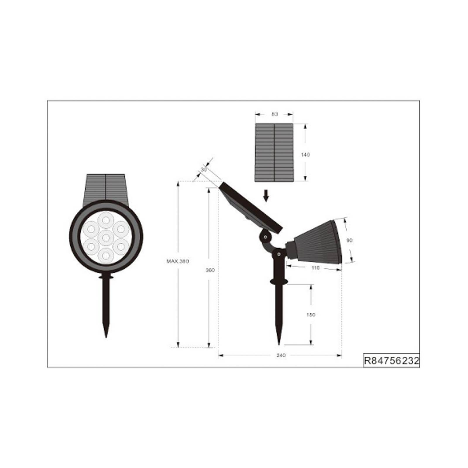 Reality Leuchten LED-spot op zonne-energie Festival, mat zwart, RGB, sensor