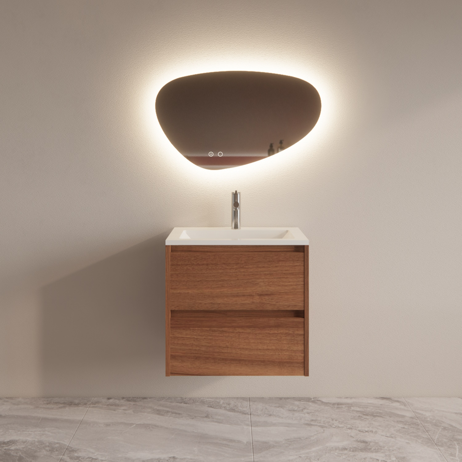 Boss & Wessing Badmeubelset BWS Riga Met Asia Wastafel Wit 60 cm Walnoot 