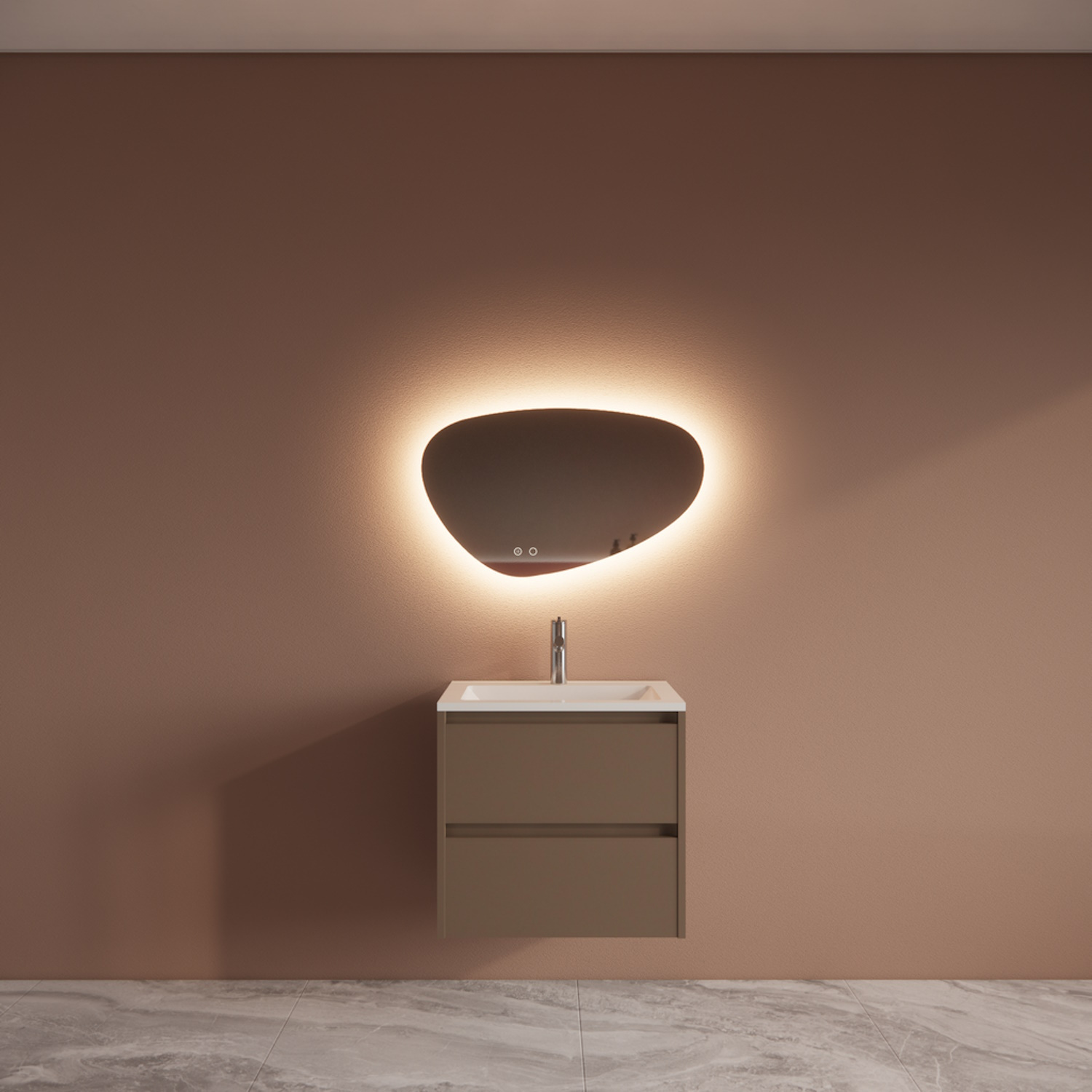 Boss & Wessing Badmeubelset BWS Riga Met Asia Wastafel Wit 60 cm Latte 